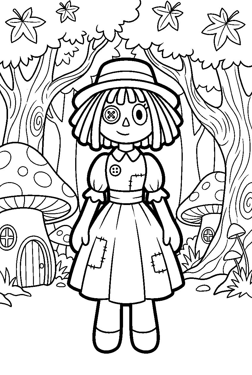 ragatha from the amazing digital circus in magical forest line art