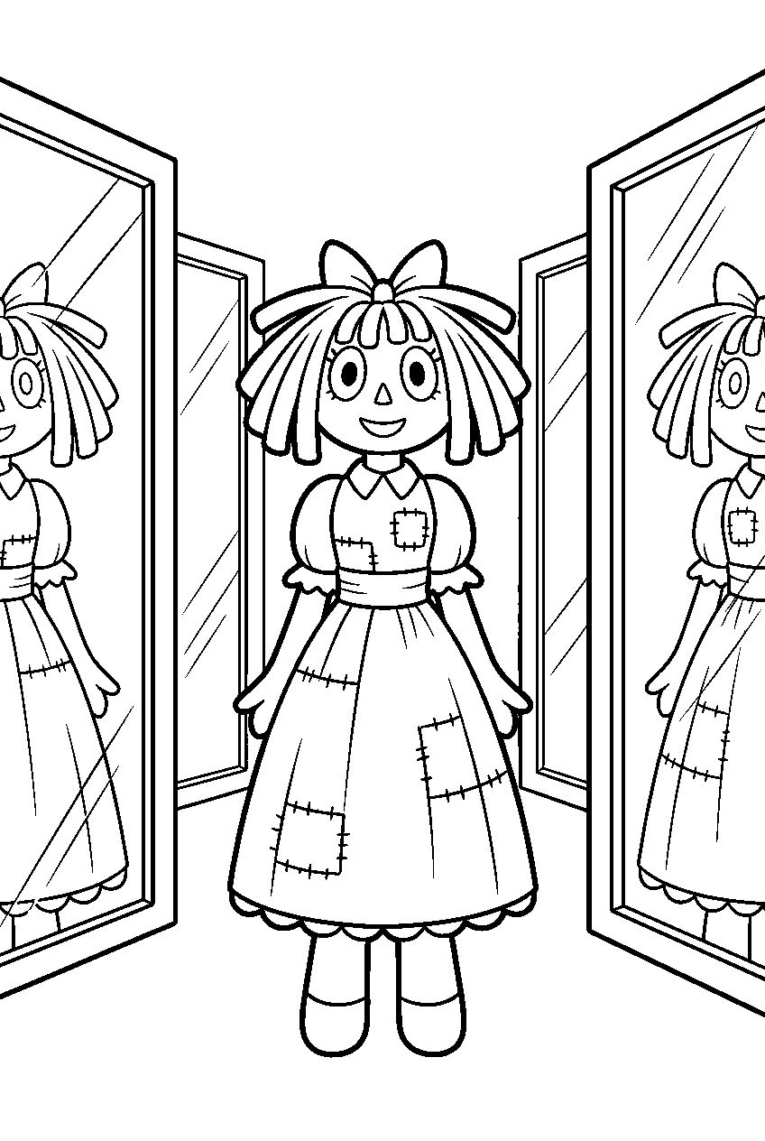 ragatha from the amazing digital circus in mirror maze line art