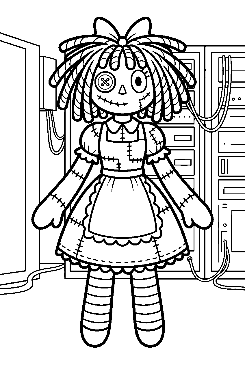 ragatha from the amazing digital circus in server room line art