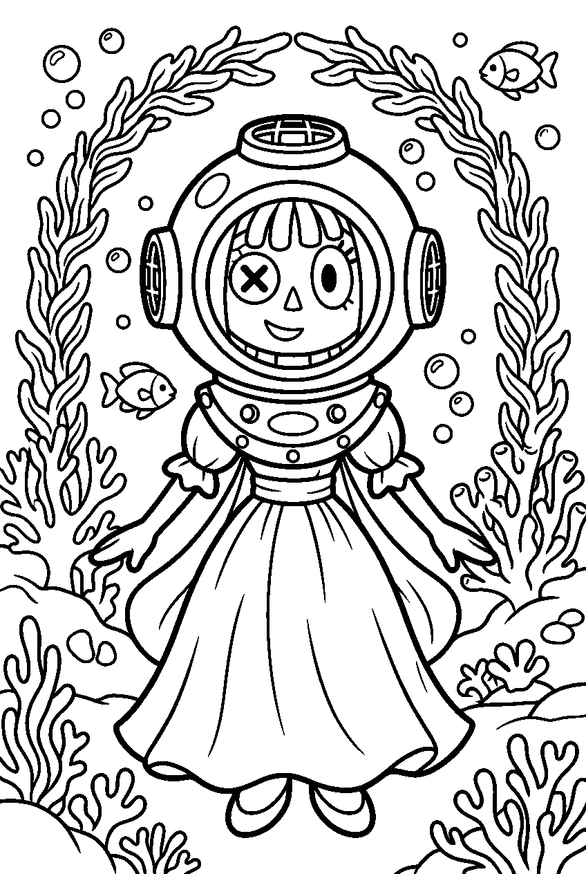 ragatha from the amazing digital circus in underwater kingdom line art