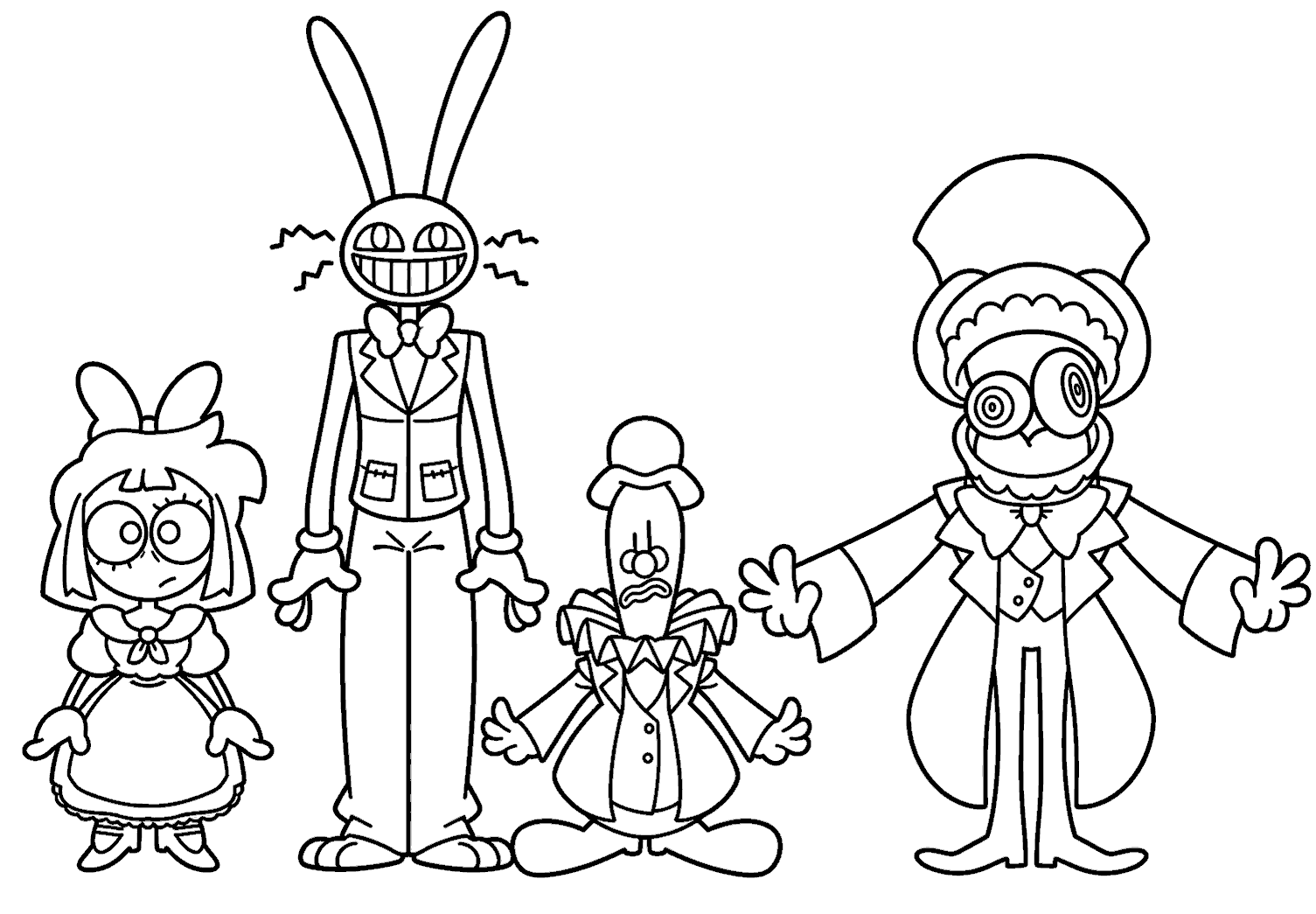 alice in wonderland crossover pomni mad hatter jax kaufmo caine tadc the amazing digital circus line art