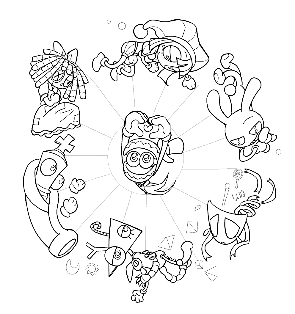 all characters the amazing digital circus group line art