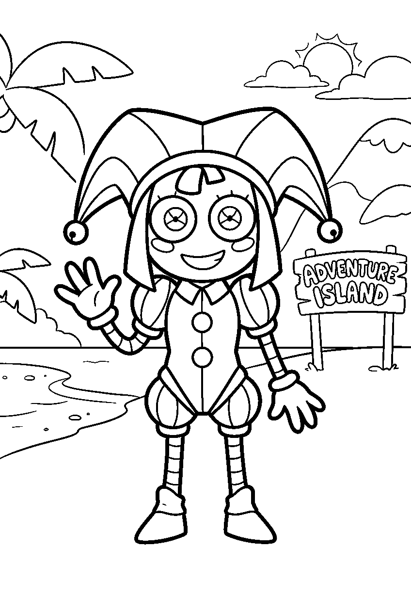 amazing digital circus characters in adventure island line art