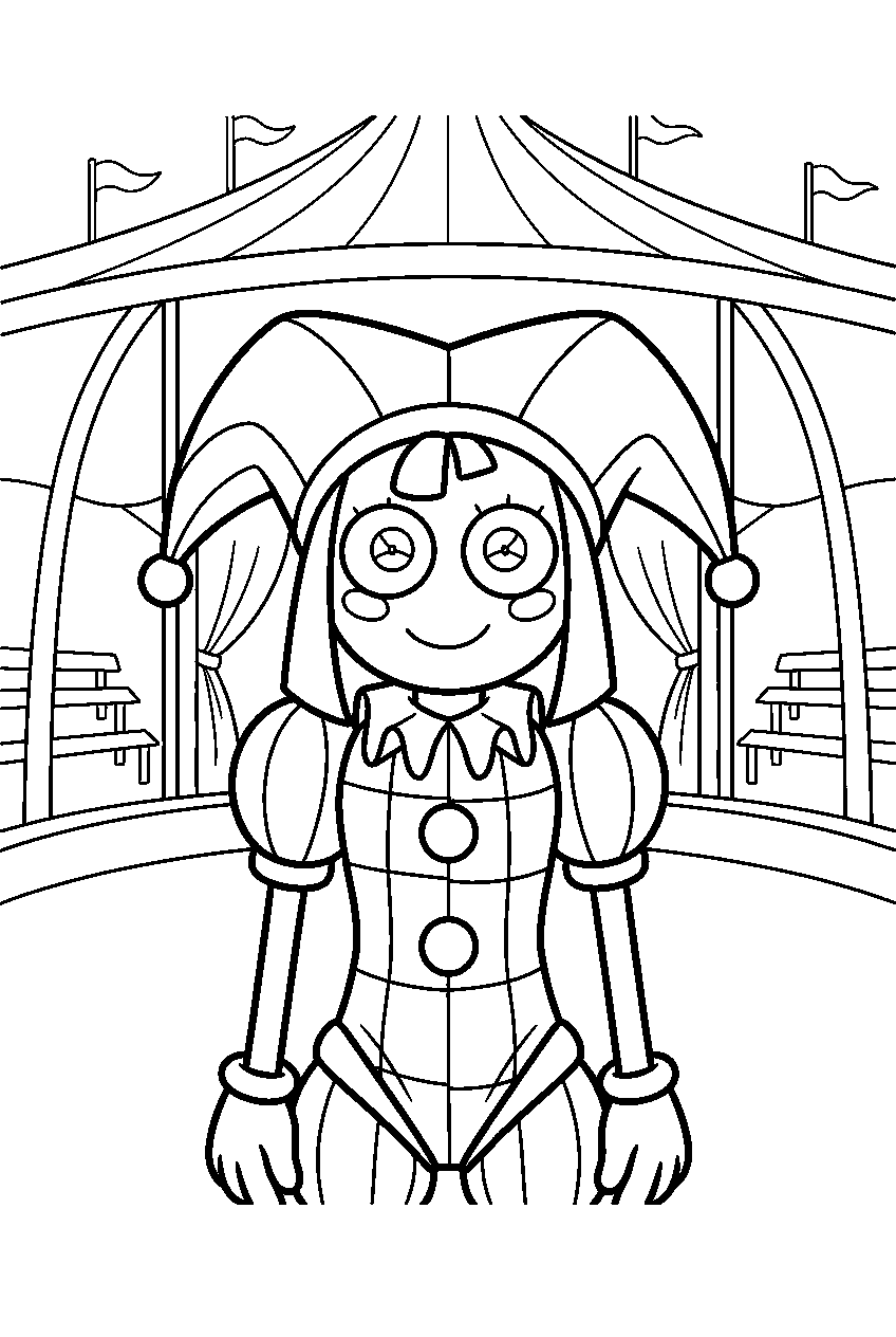 amazing digital circus characters in big top arena line art