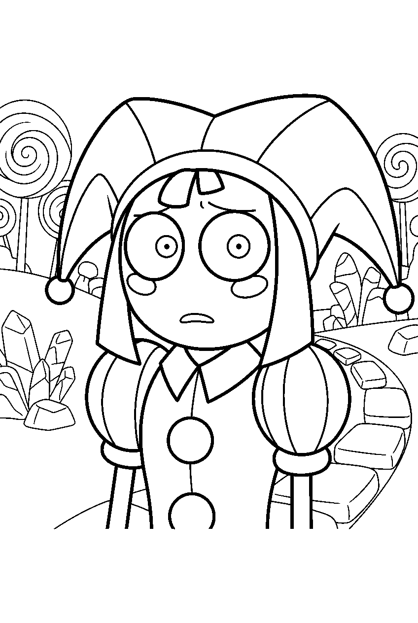 amazing digital circus characters in candy canyon kingdom line art