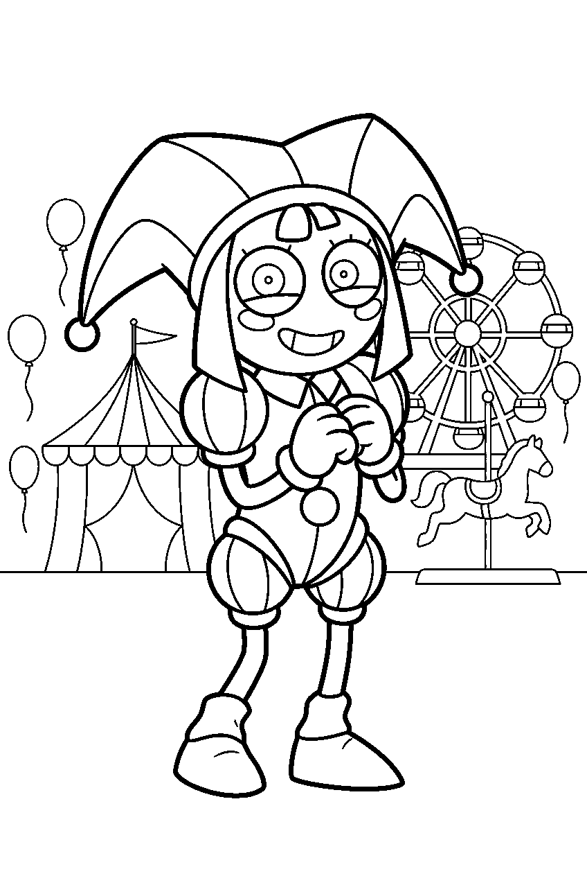 amazing digital circus characters in carnival midway line art