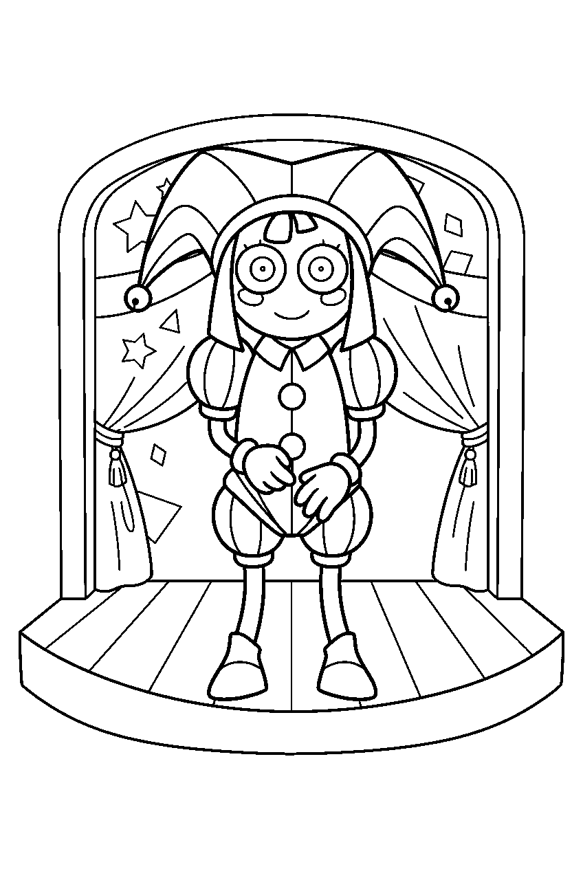 amazing digital circus characters in circus stage line art