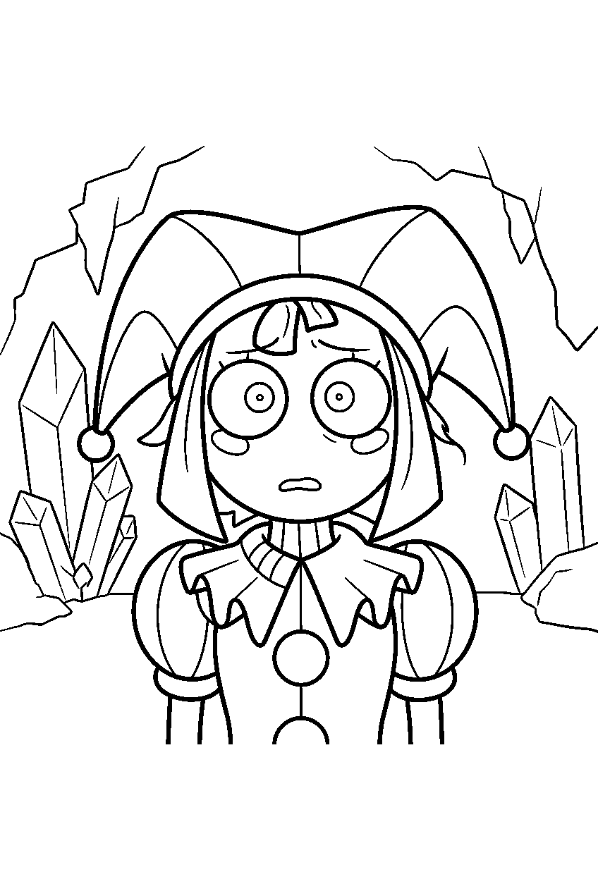 amazing digital circus characters in crystal cave line art