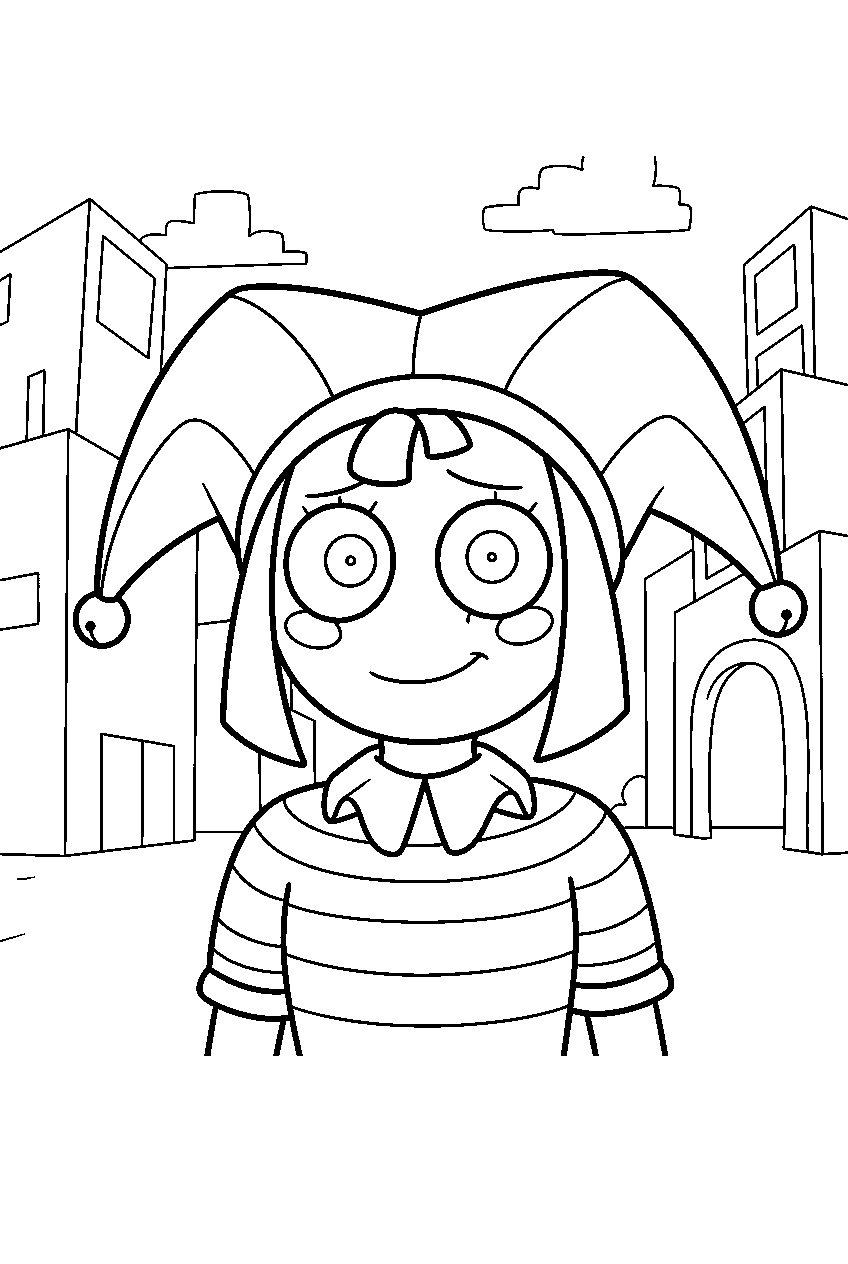 amazing digital circus characters in digital town line art