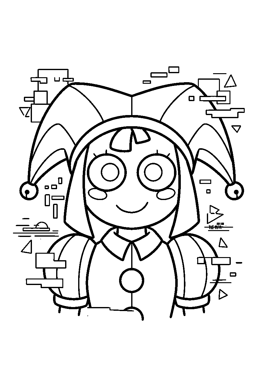 amazing digital circus characters in glitch zone line art