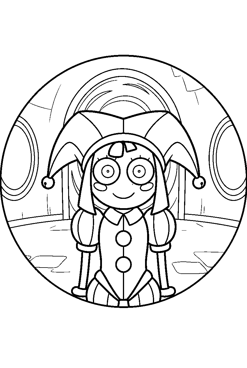amazing digital circus characters in portal room line art