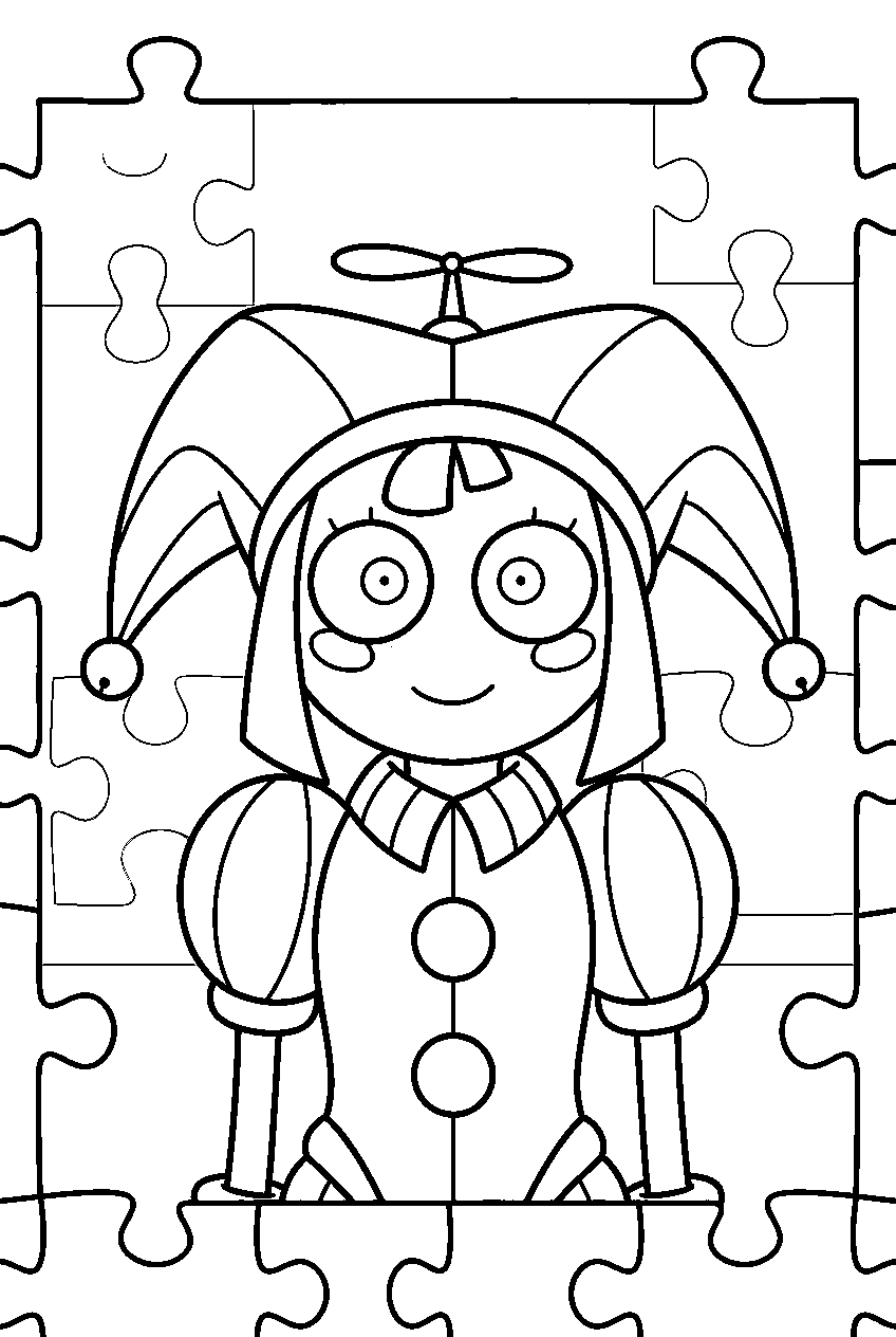 amazing digital circus characters in puzzle room line art