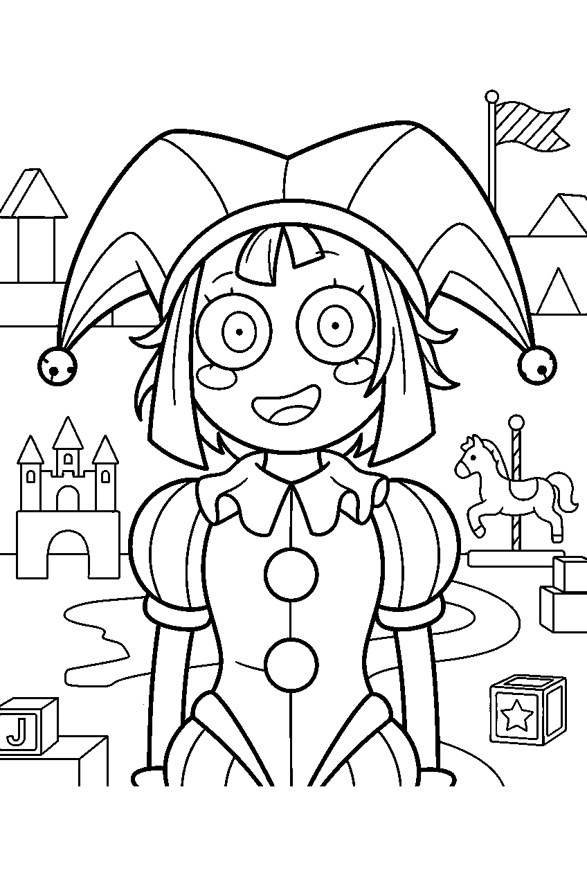 amazing digital circus characters in toy kingdom line art