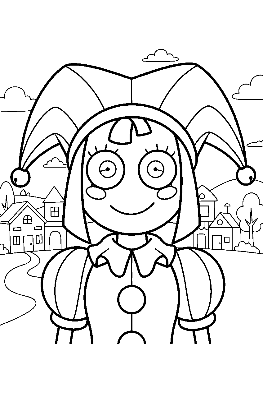 amazing digital circus characters in toy village line art