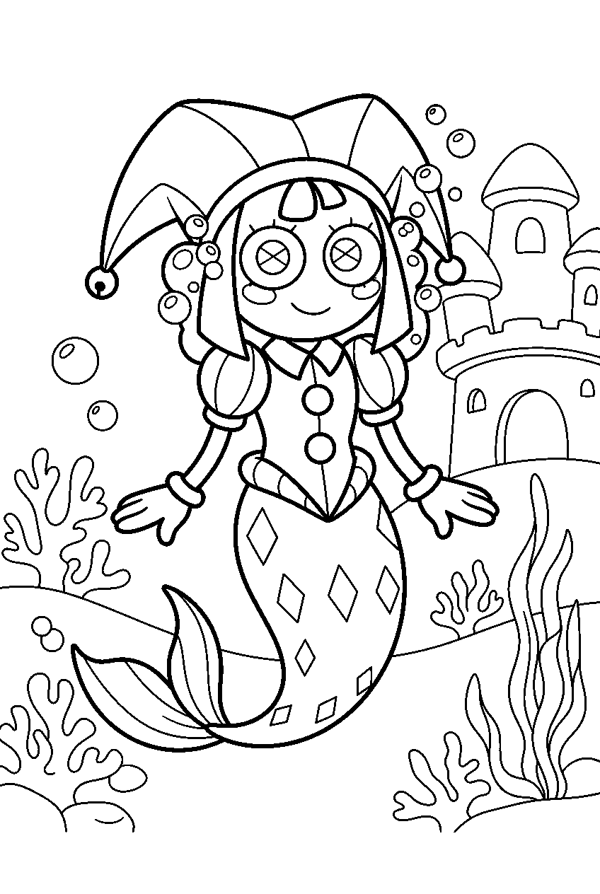 amazing digital circus characters in underwater kingdom line art