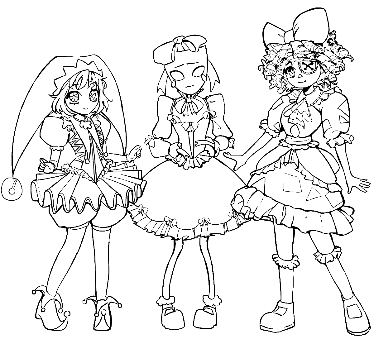 beautiful lolita dresses pomni gangle ragatha tadc the amazing digital circus line art