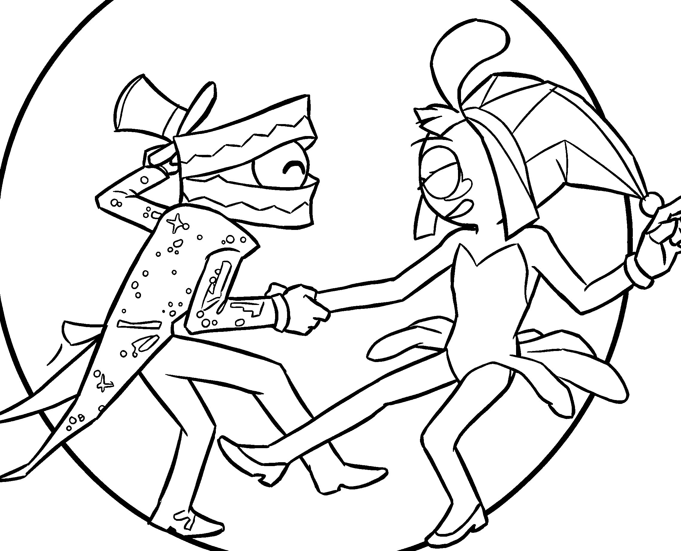 caine and pomni dancing in spotlight the amazing digital circus line art