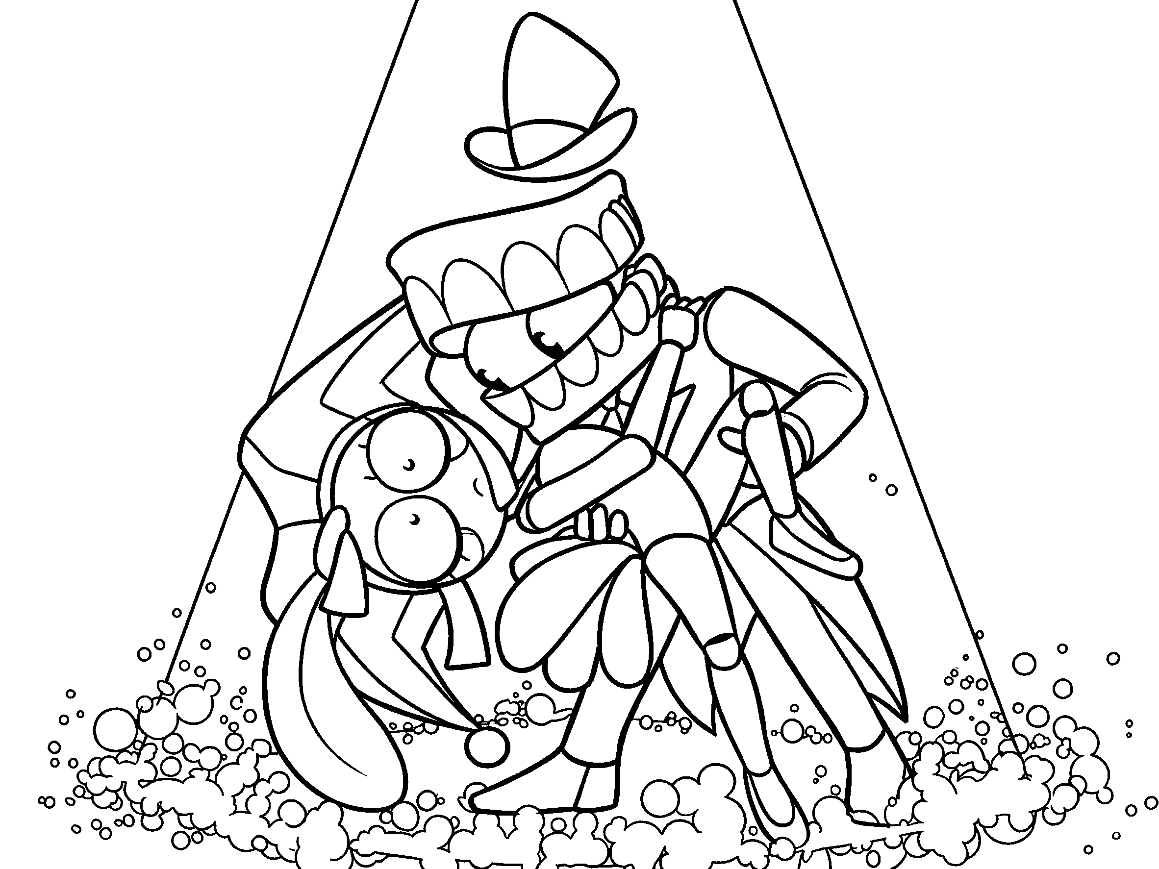 caine and pomni dramatic spotlight ballroom dance tadc the amazing digital circus line art