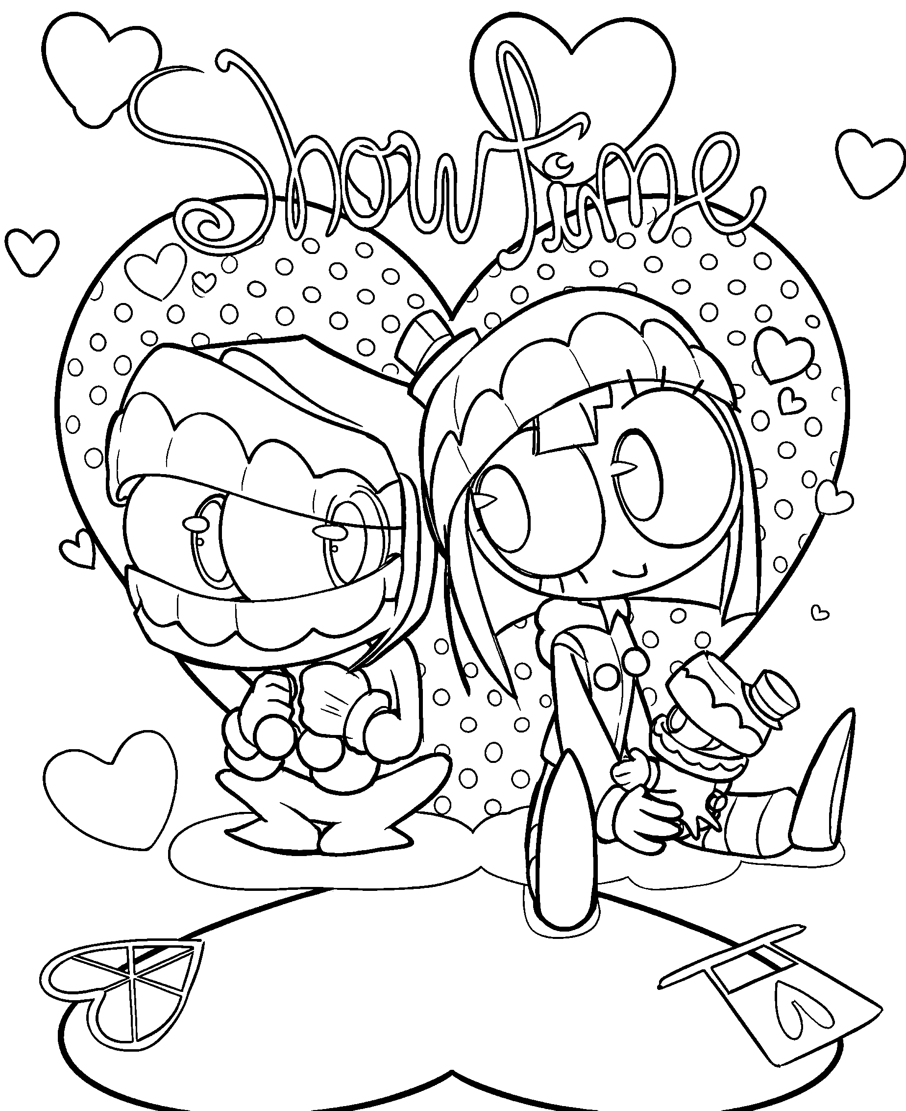 caine and pomni showtime heart scene tadc the amazing digital circus line art