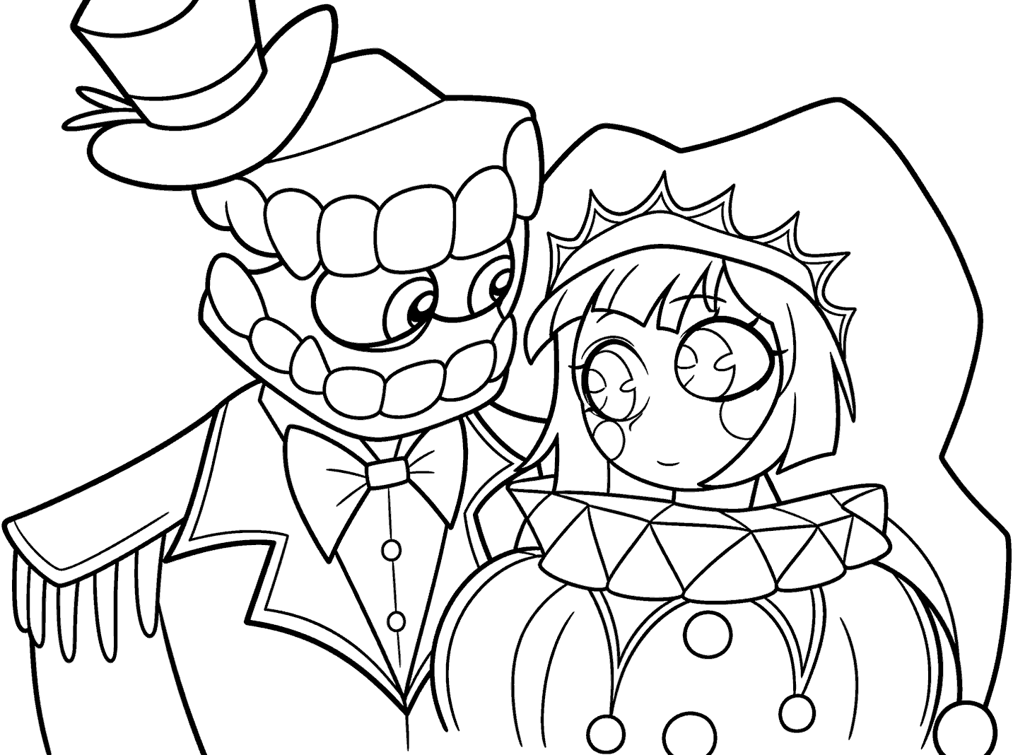 caine and pomni sweet close up jester outfit tadc the amazing digital circus line art