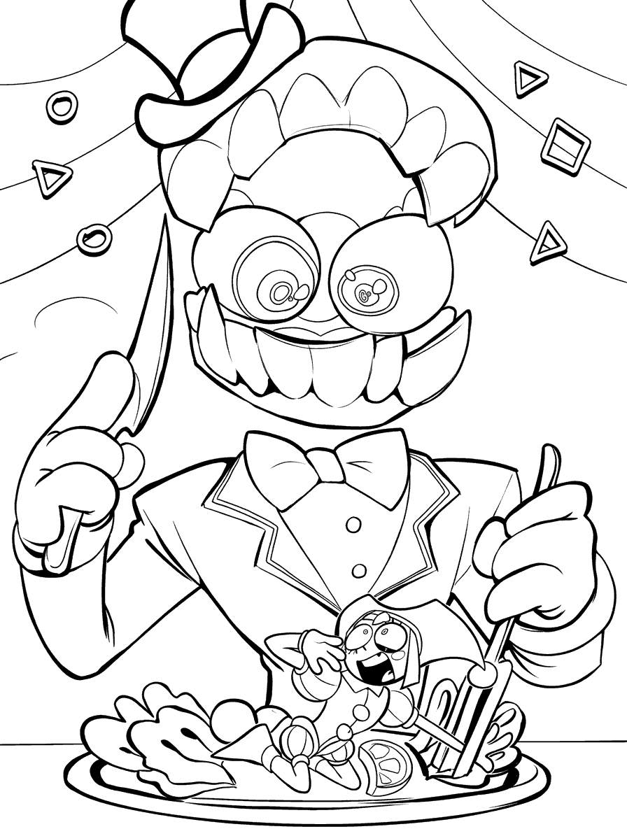 caine eating pomni dinner the amazing digital circus line art