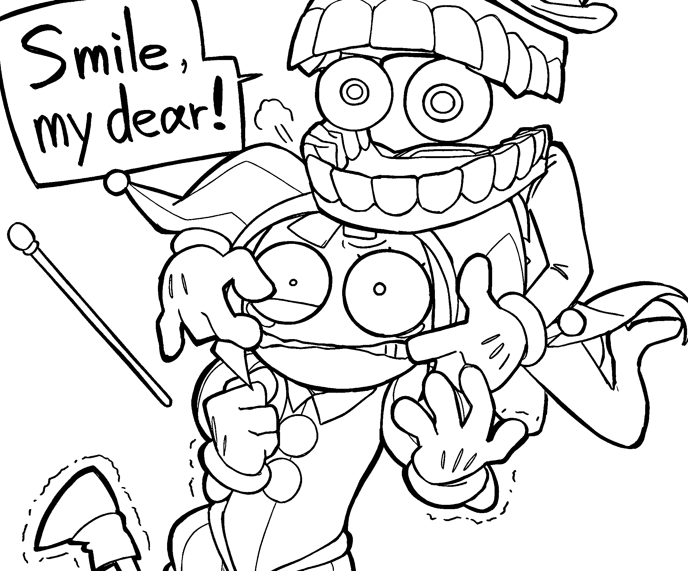 caine forcing pomni to smile tadc the amazing digital circus line art
