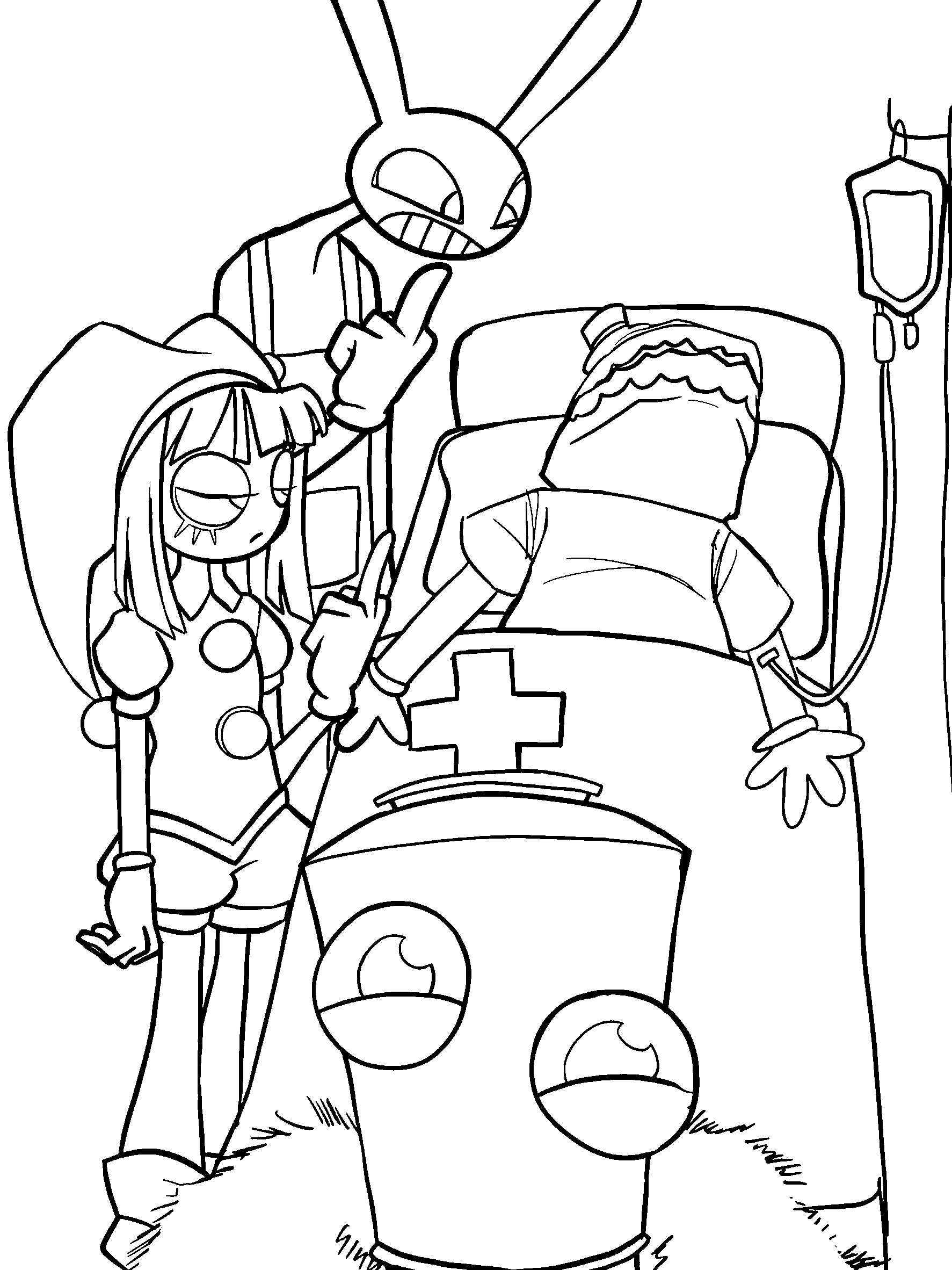 caine in hospital with jax pomni and kinger the amazing digital circus line art