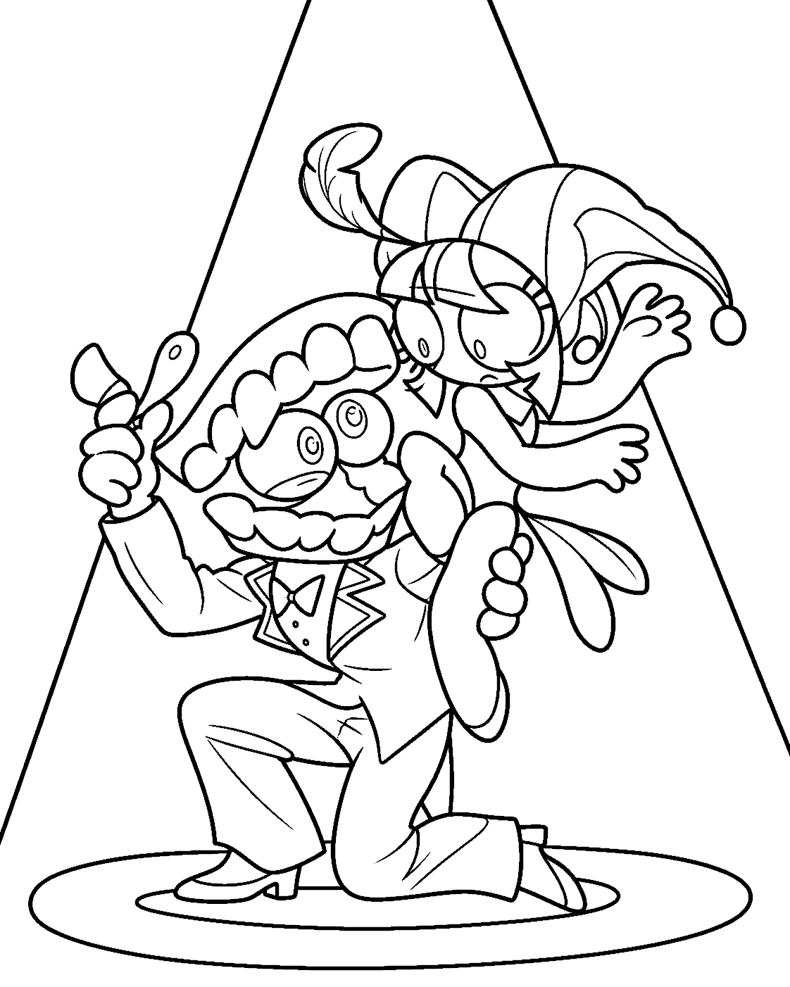 caine lifting pomni spotlight performance tadc the amazing digital circus line art