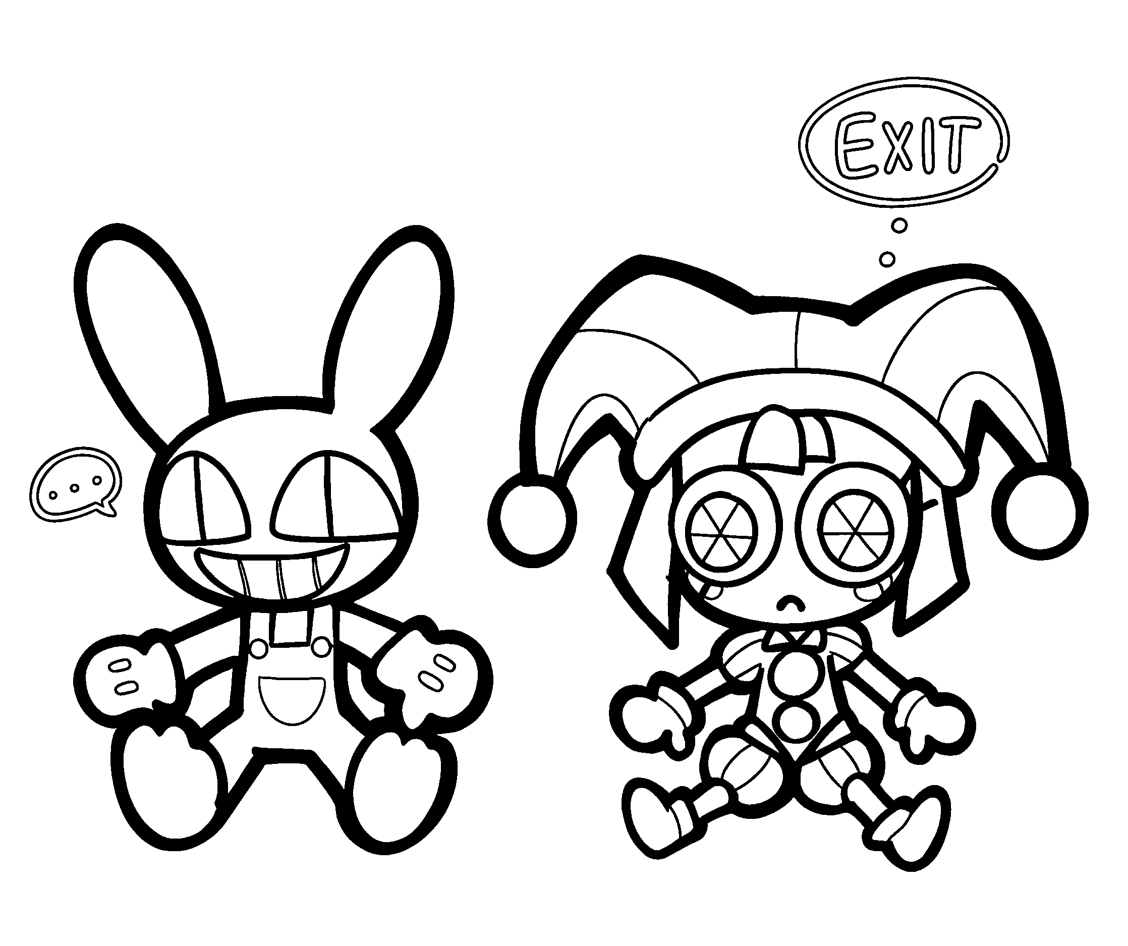 chibi jax and pomni plushies the amazing digital circus line art