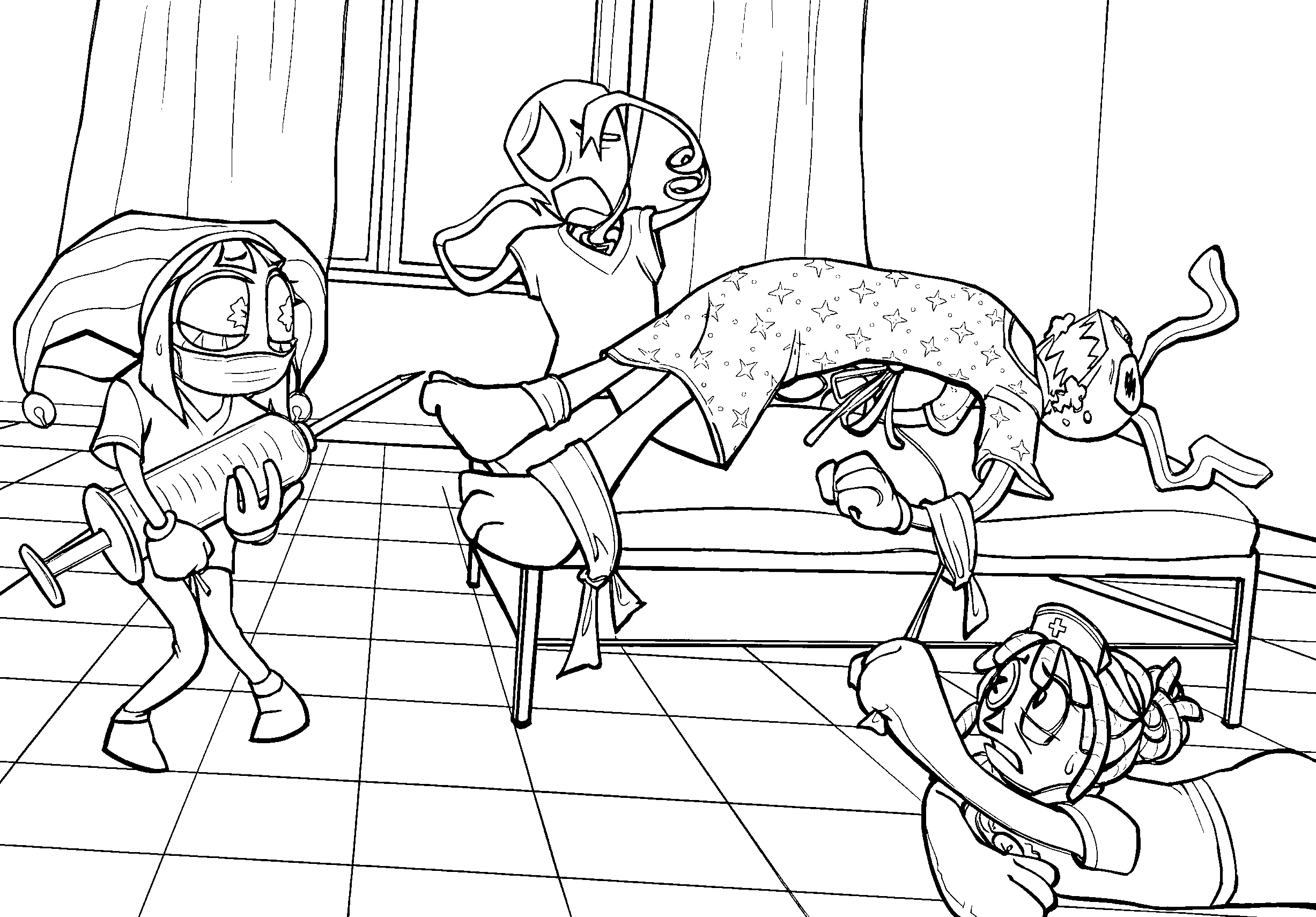 crazy hospital scene jax tied pomni syringe tadc the amazing digital circus line art