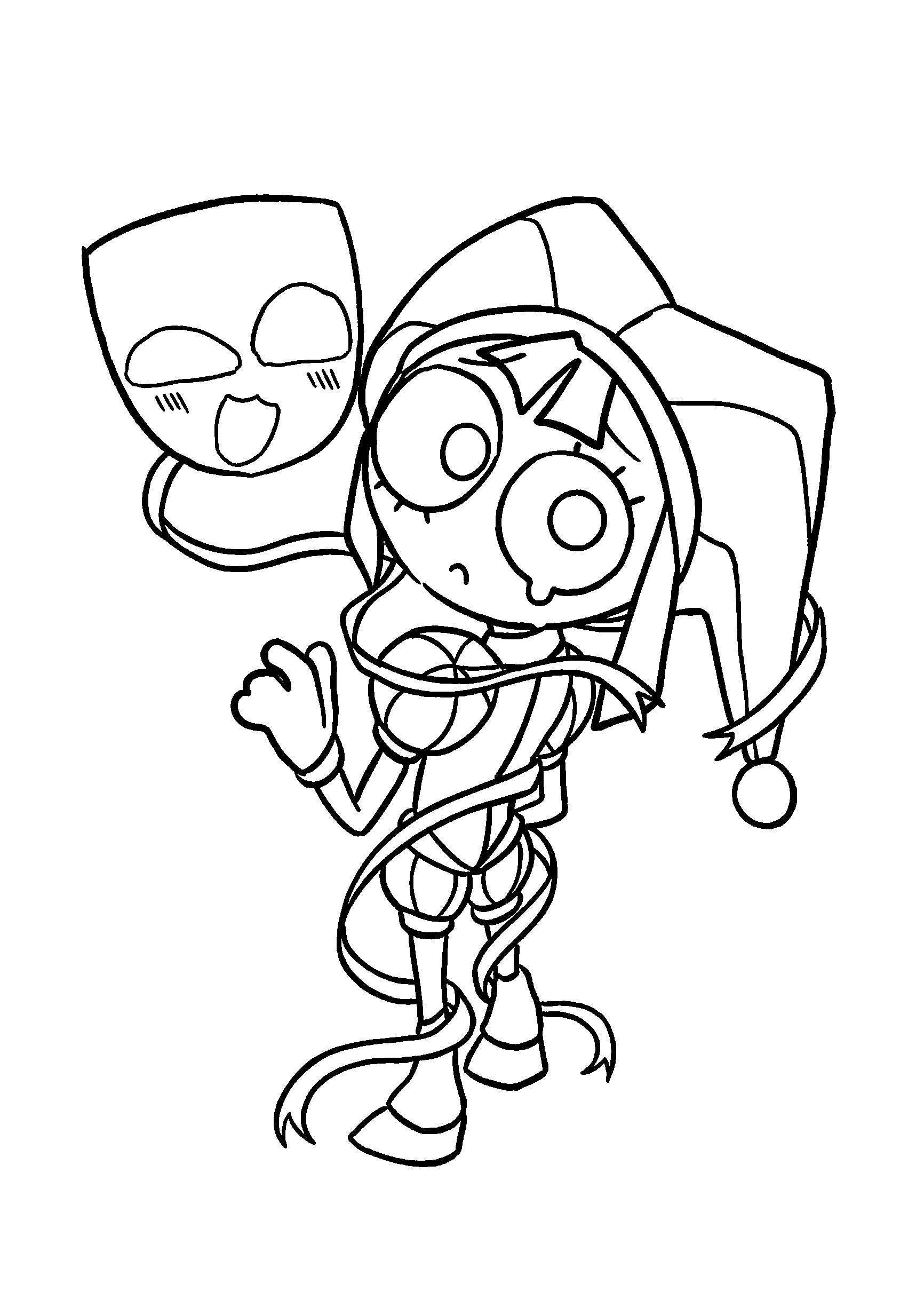 crying pomni tangled in gangle ribbon comedy mask tadc the amazing digital circus line art