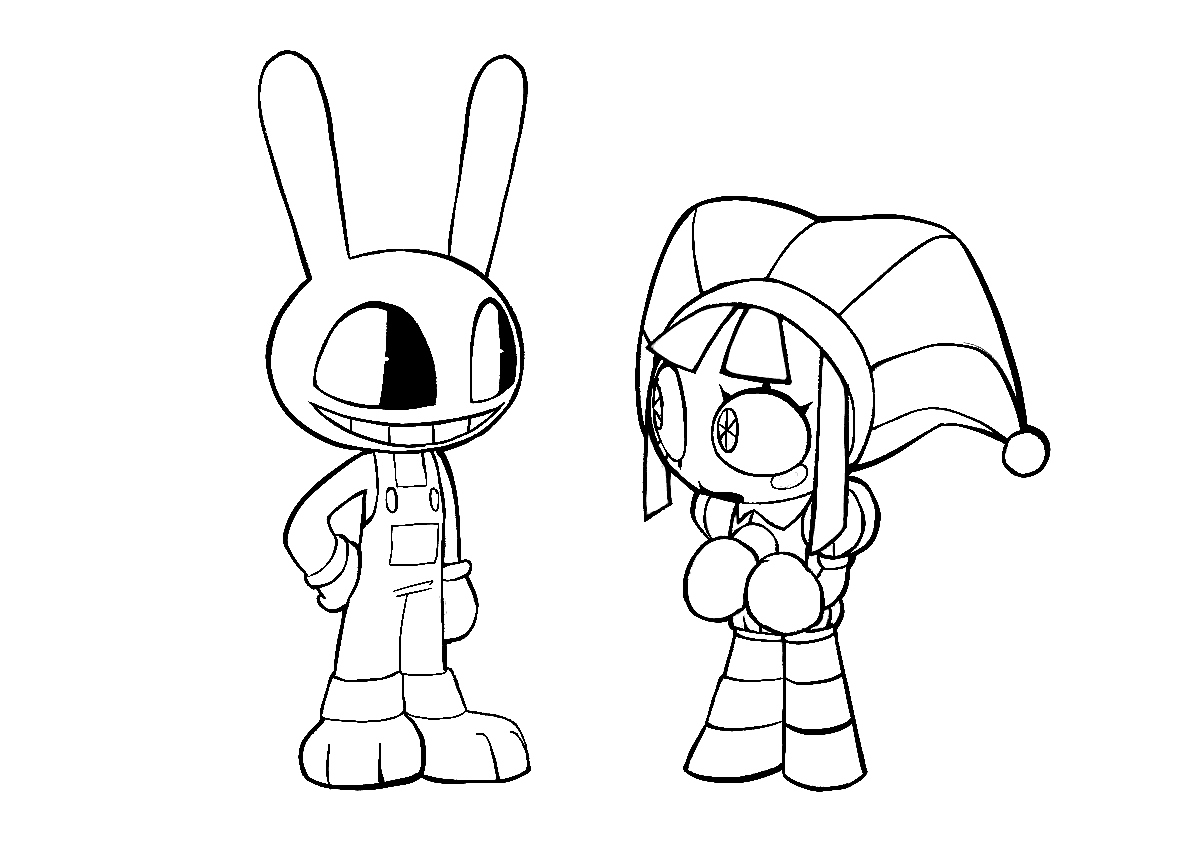 cute chibi jax and pomni the amazing digital circus line art