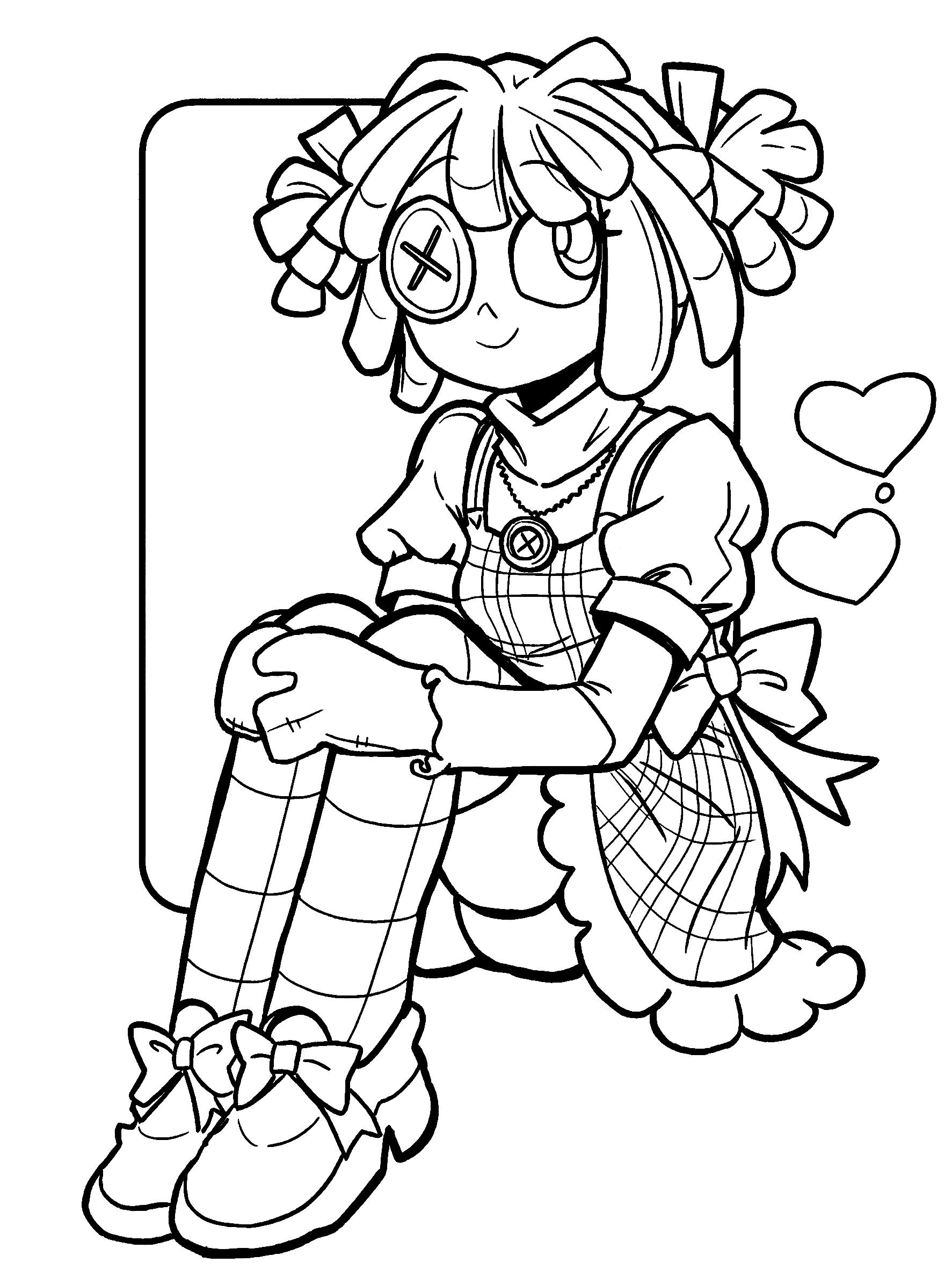cute ragatha doll sitting position sweet hearts tadc the amazing digital circus line art for kids and adults