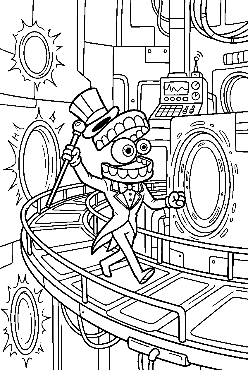 digital circus caine exploring in teleportation hub line art