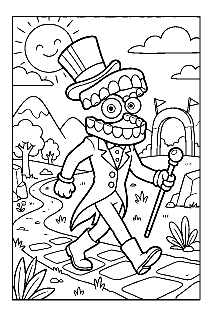 digital circus caine walking in adventure zone line art