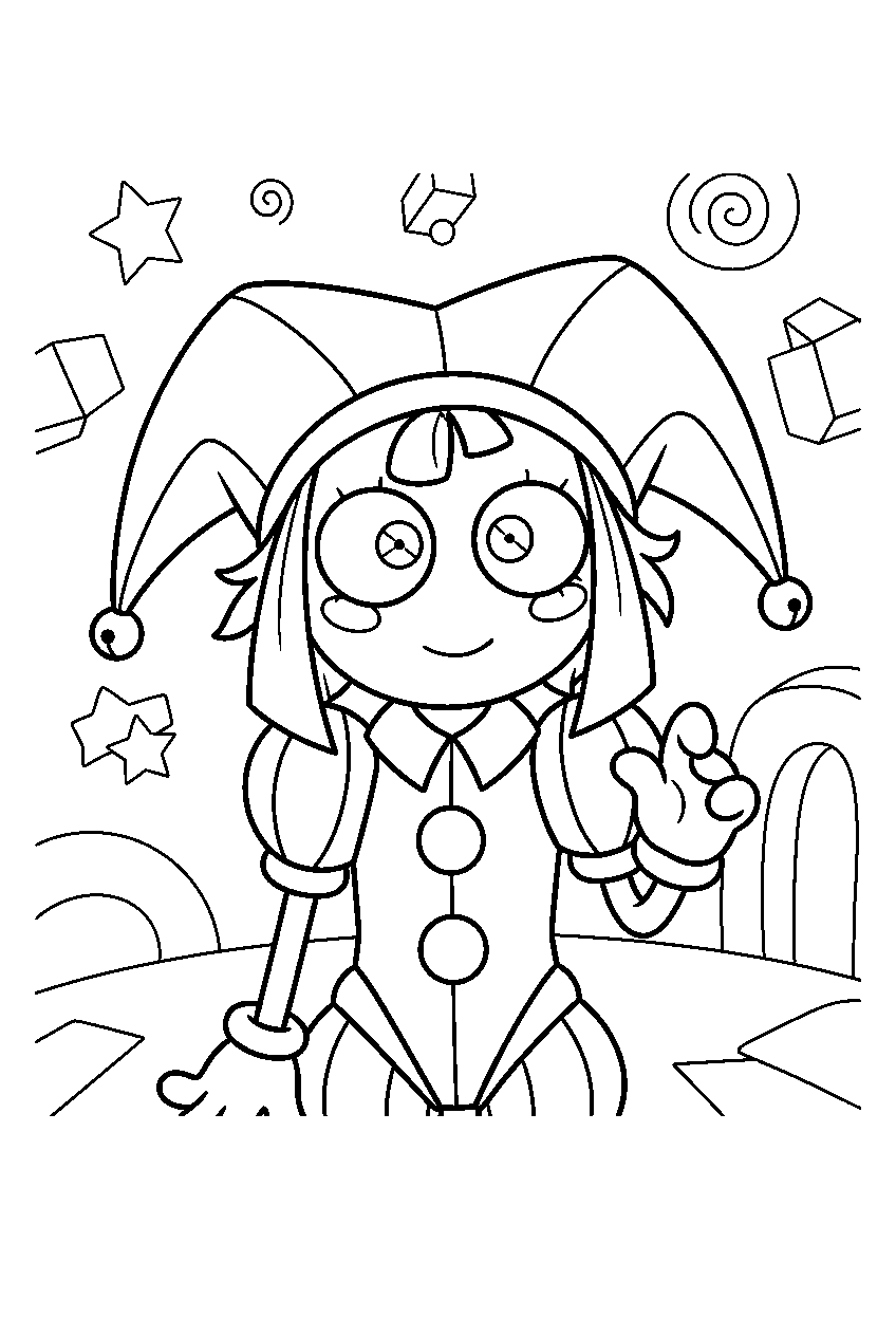 digital circus characters in abstract world line art