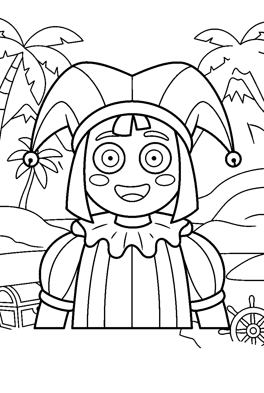 digital circus characters in adventure island line art