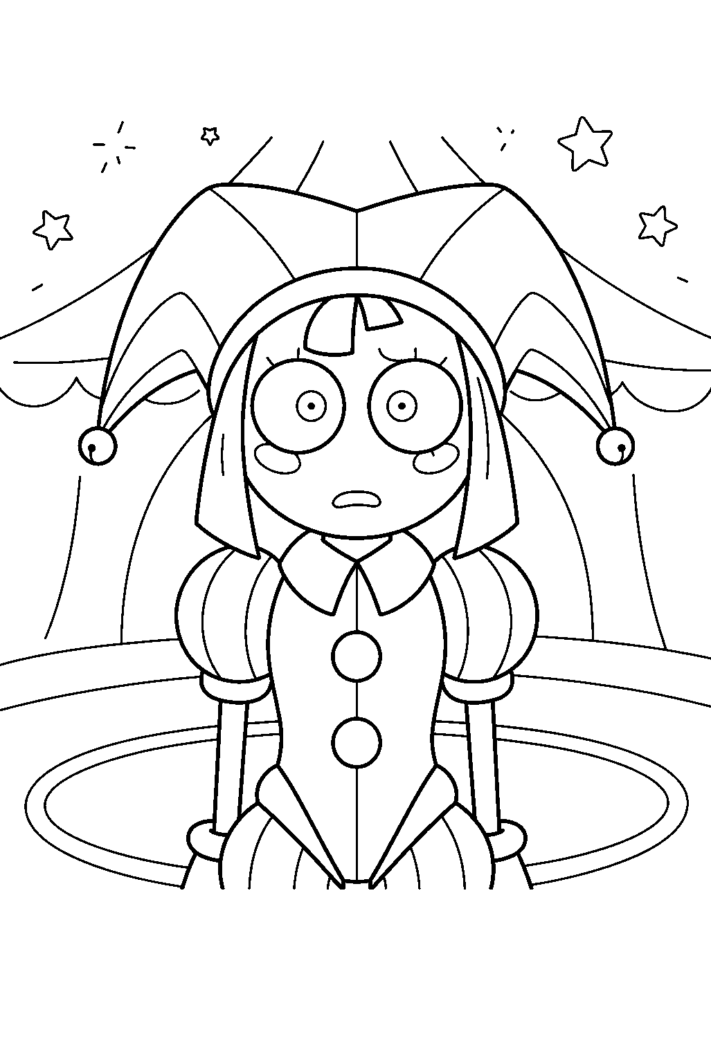 digital circus characters in center ring line art