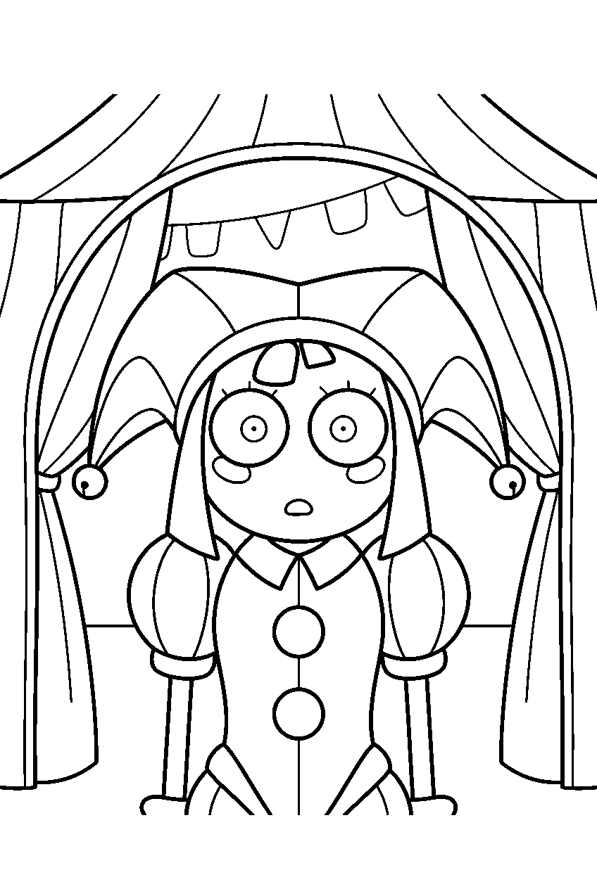 digital circus characters in digital circus tent line art