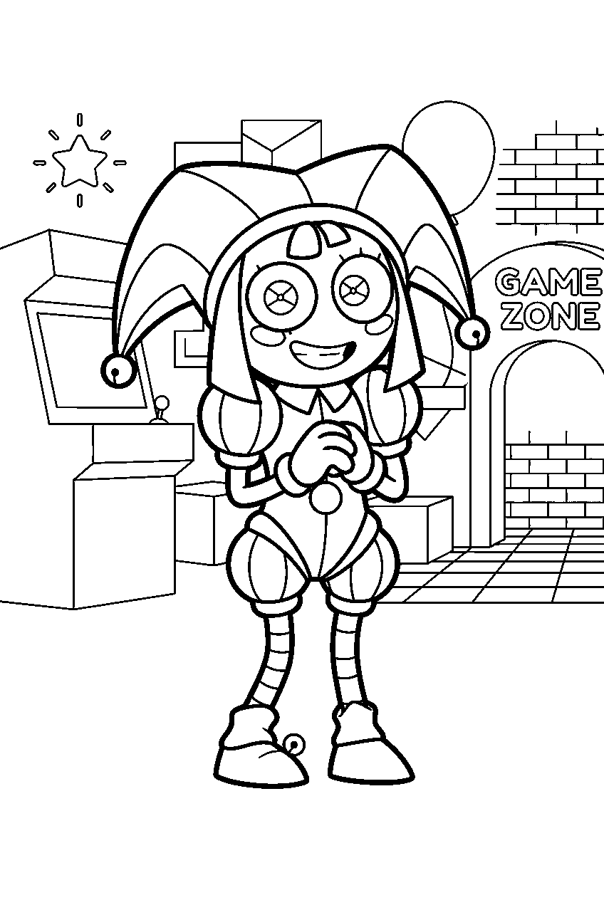 digital circus characters in game zone line art
