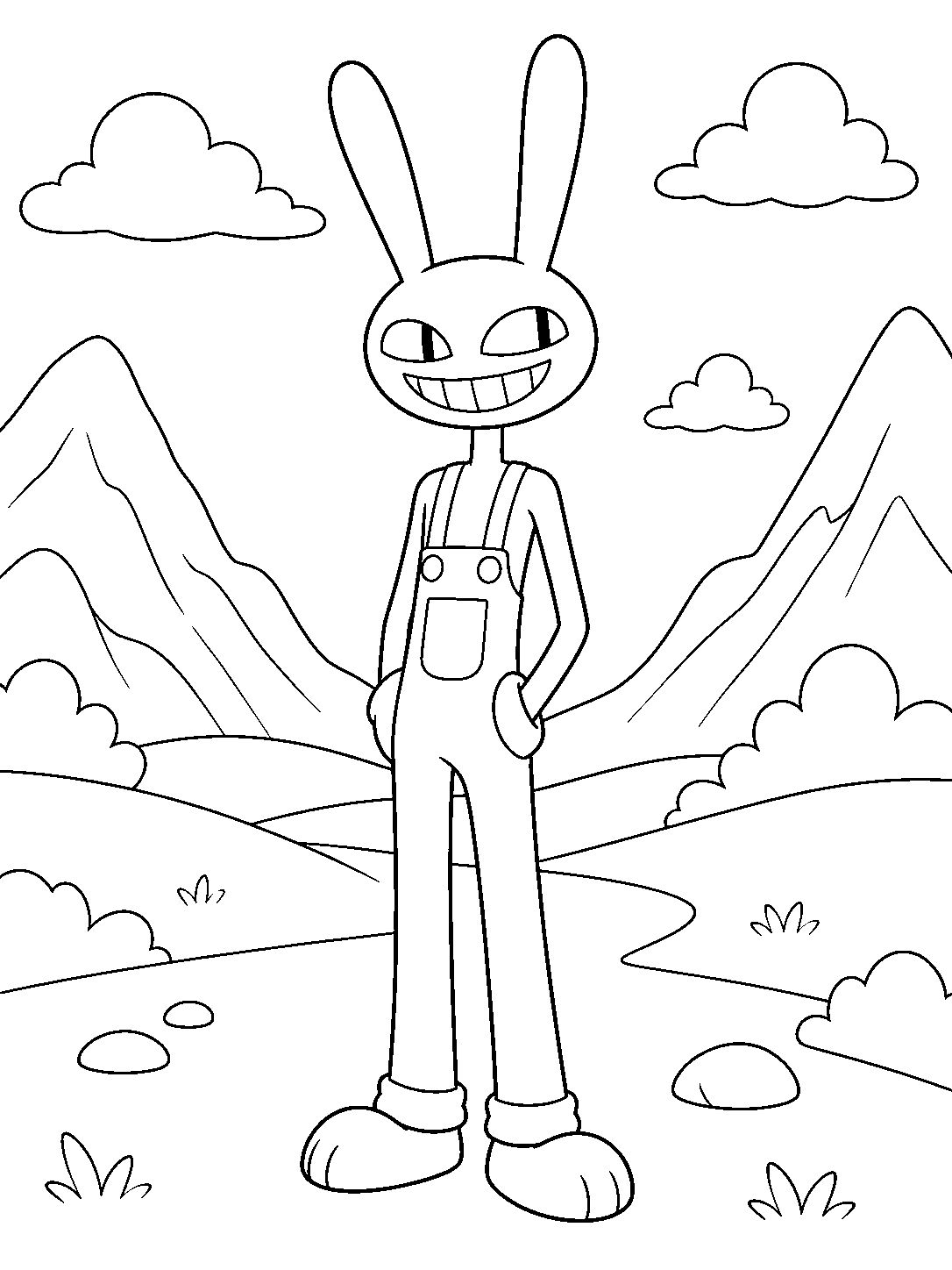 digital circus jax standing calmly in valley line art