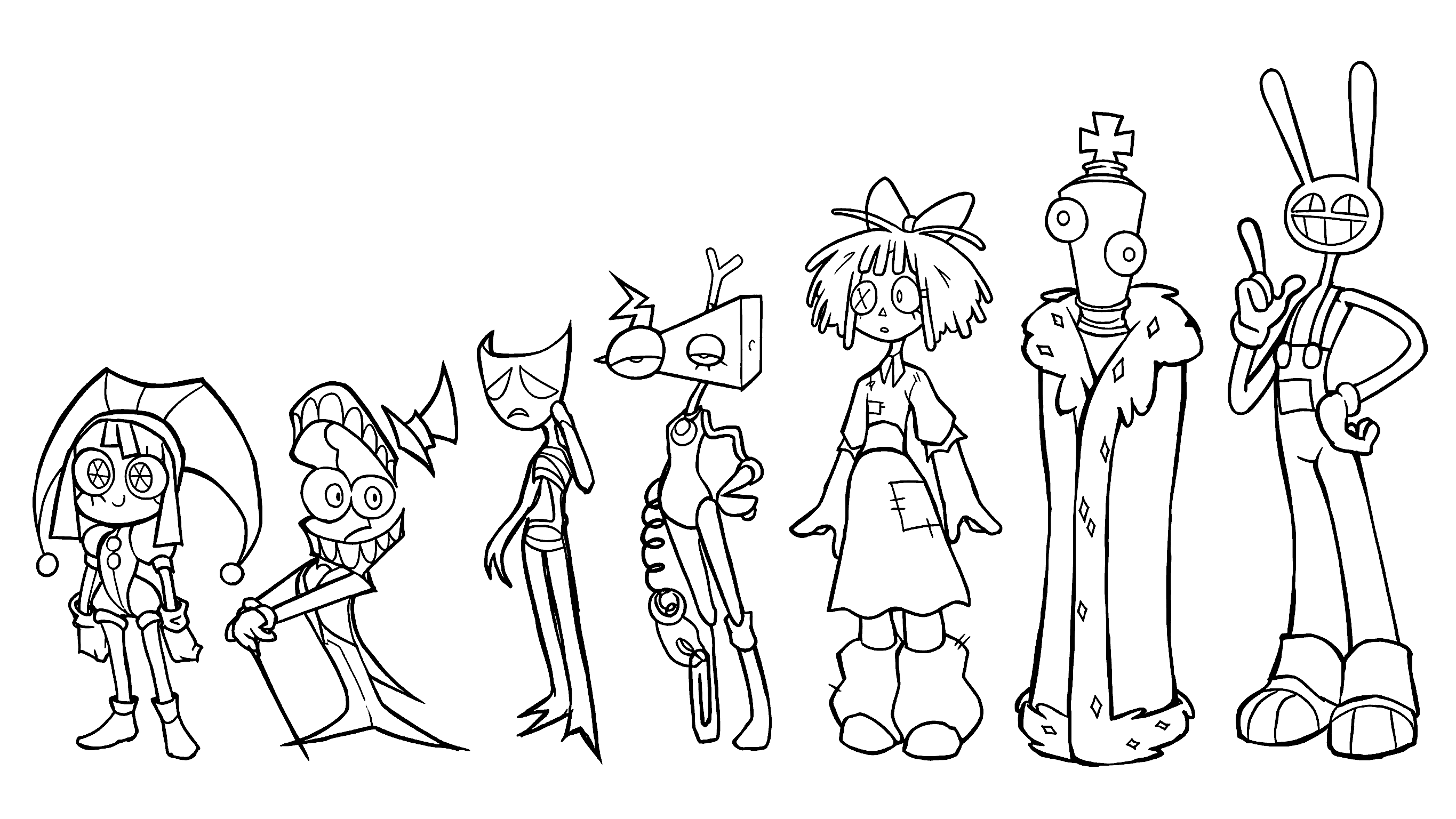 all characters lineup height chart for kids tadc the amazing digital circus line art