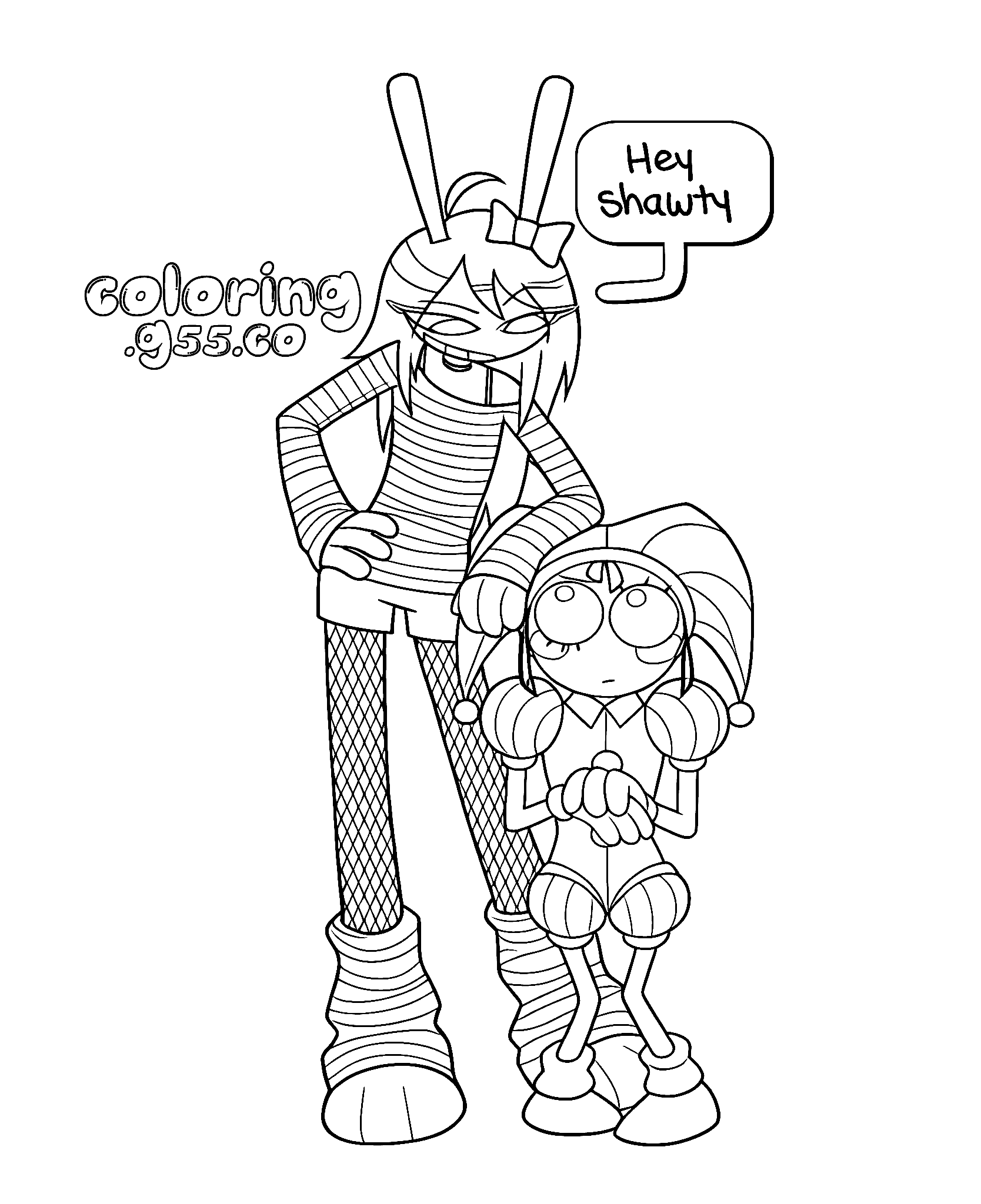 alternative emo jax with speech bubble and pomni for kids tadc the amazing digital circus line art