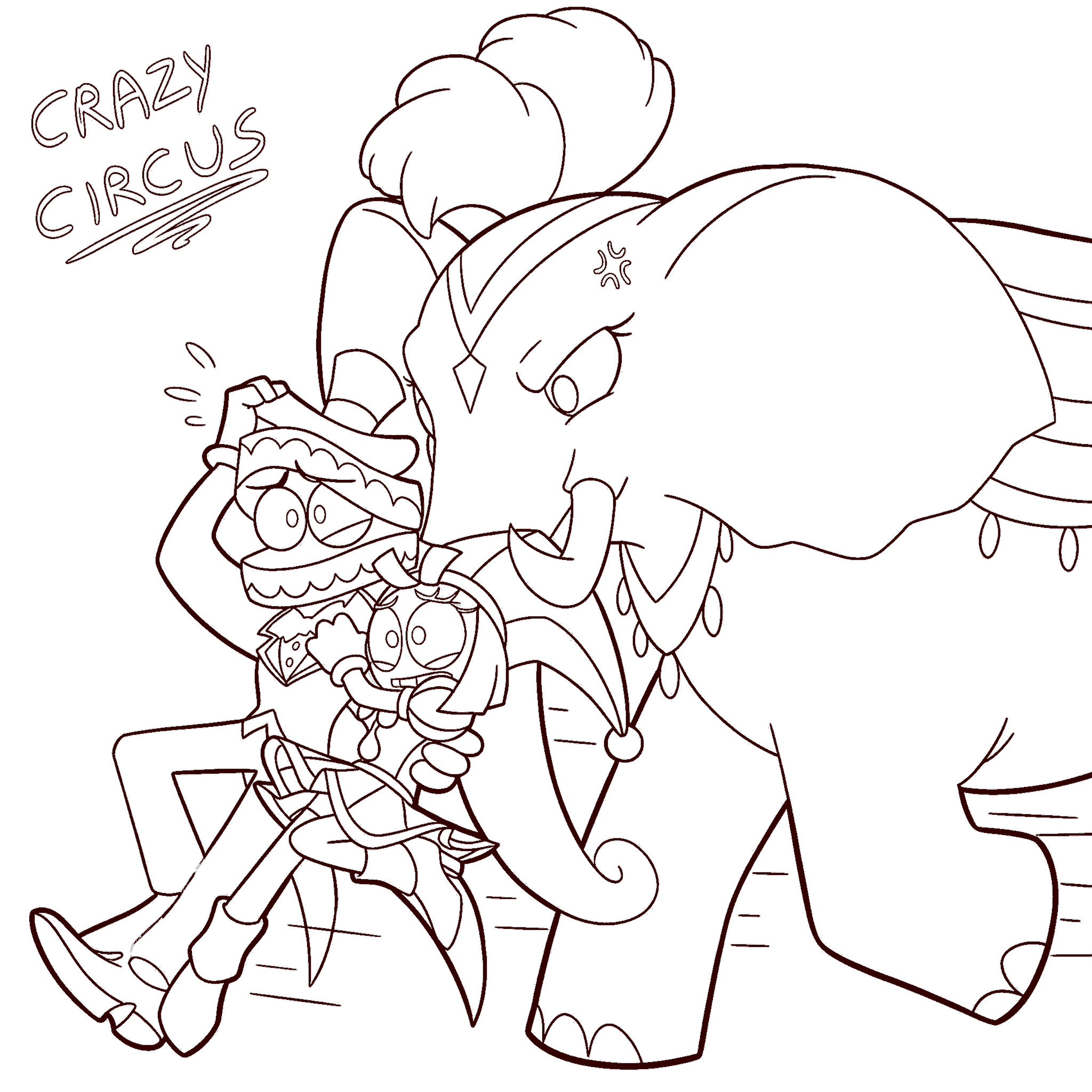 angry elephant chase caine pomni crazy circus for kids tadc the amazing digital circus line art