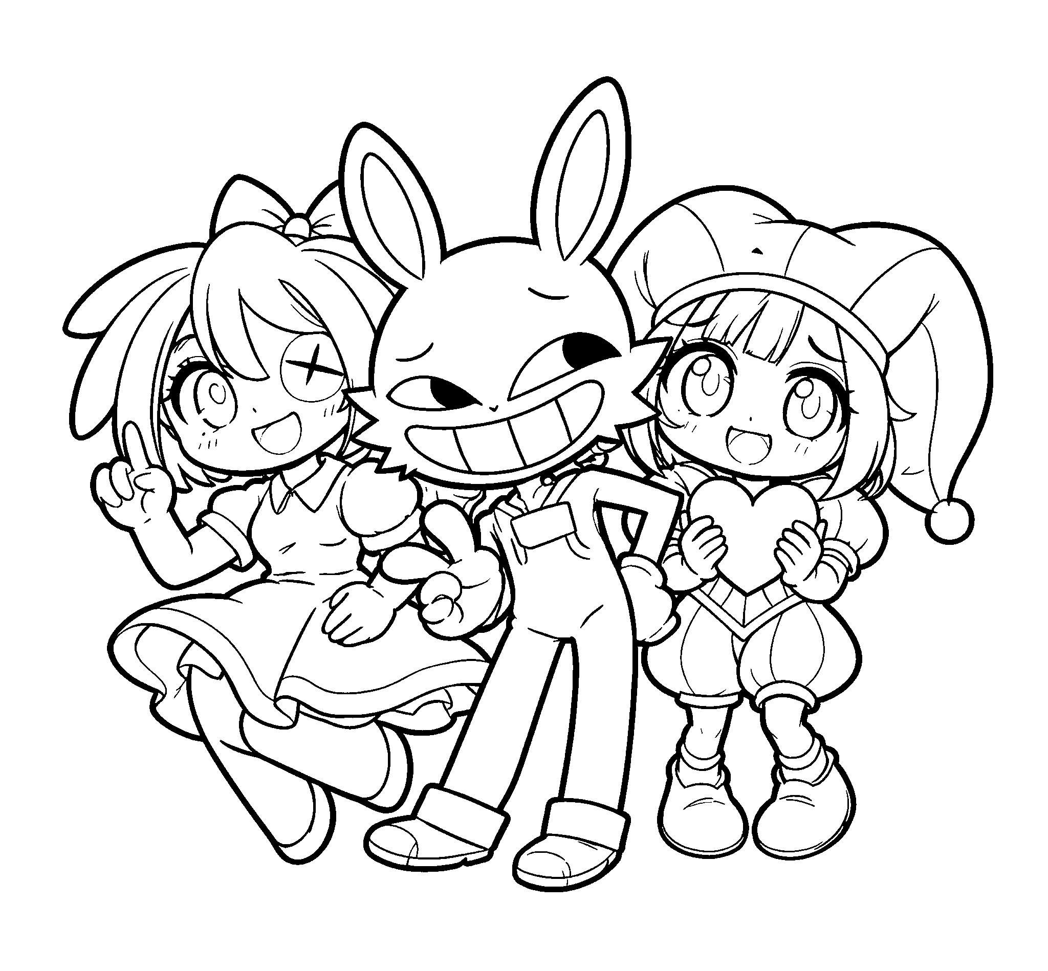 chibi pomni jax ragatha best friends for kids tadc the amazing digital circus line art
