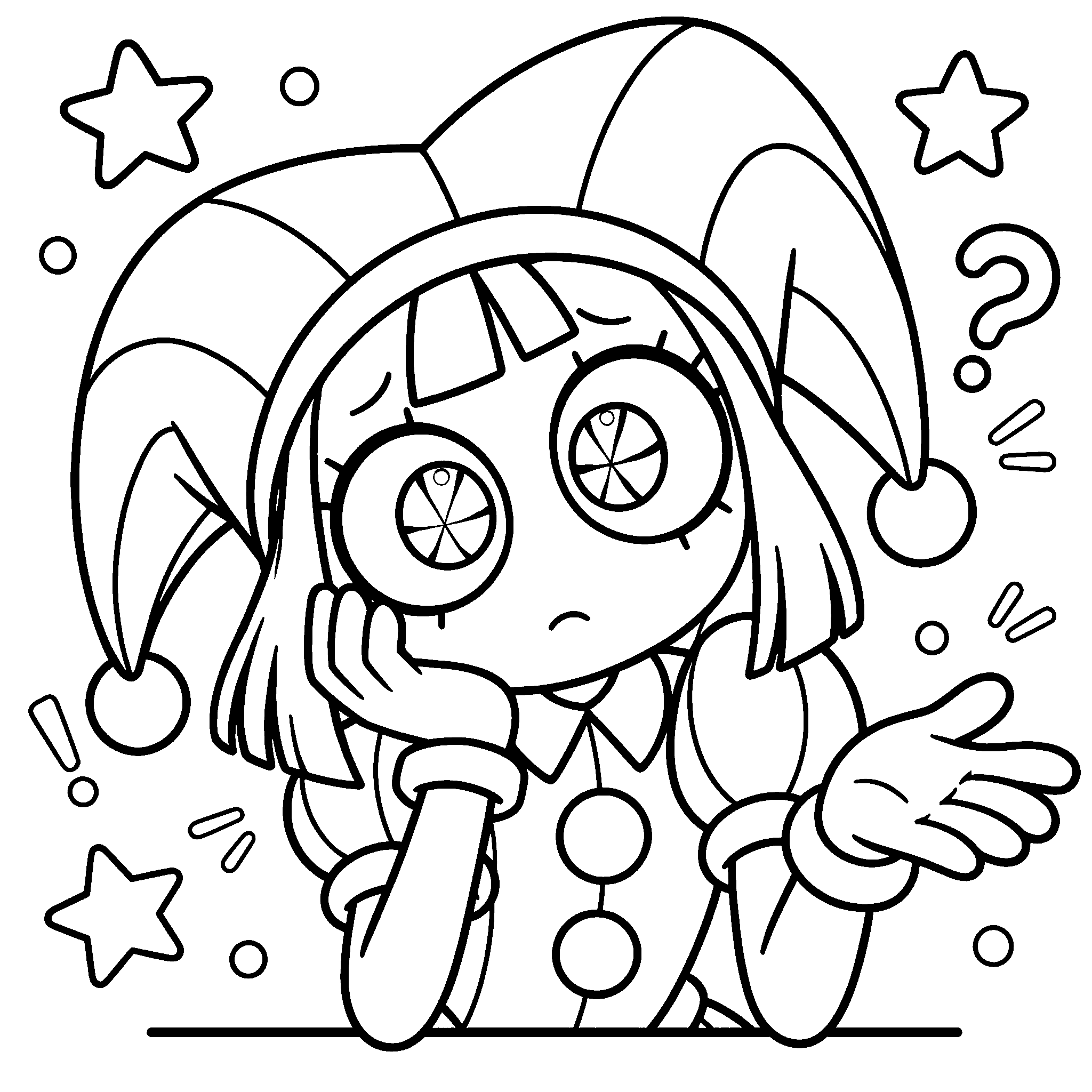 confused pomni puzzled face expression for kids tadc the amazing digital circus line art