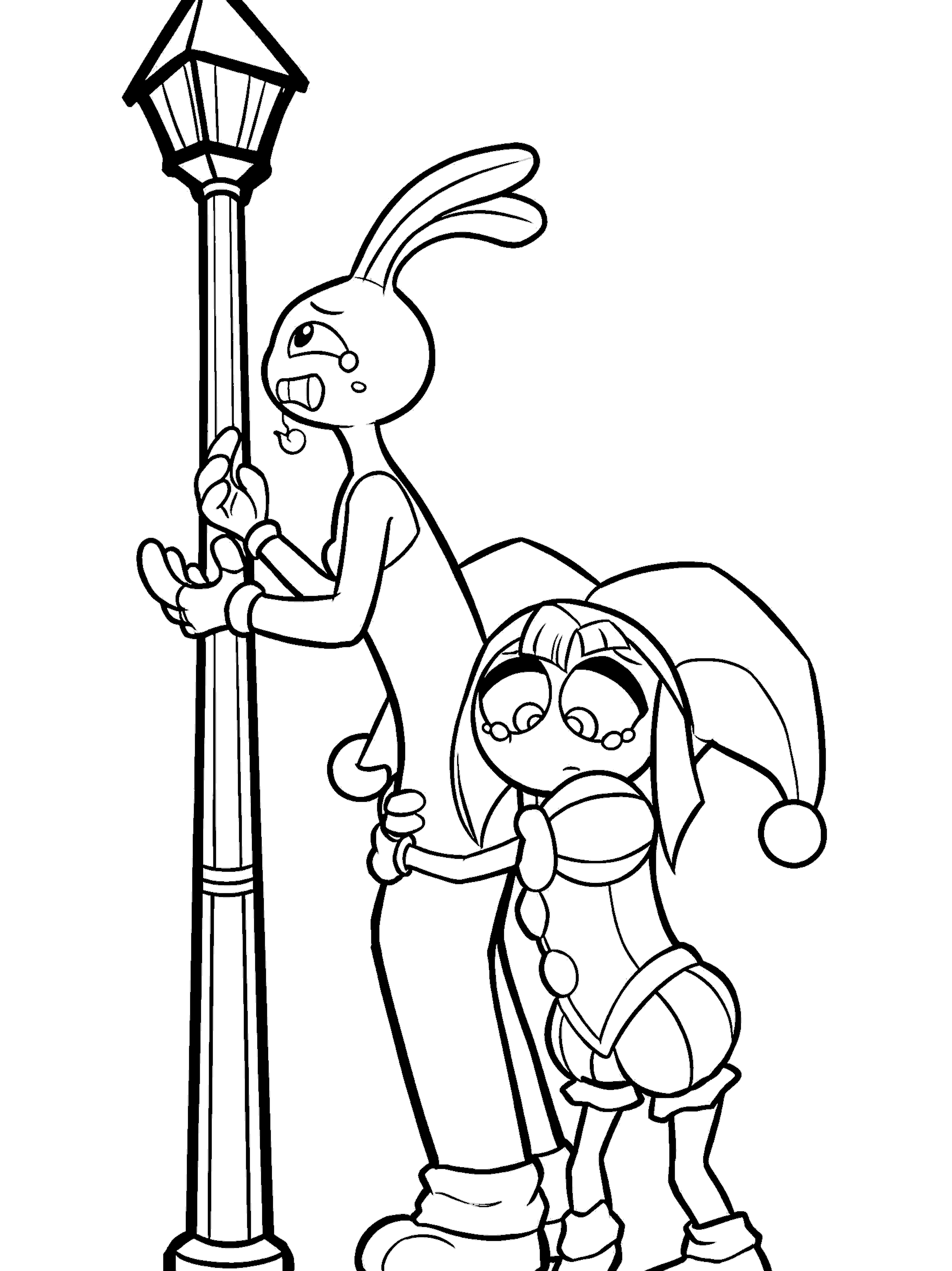 crying jax and pomni street lamp for kids tadc the amazing digital circus line art