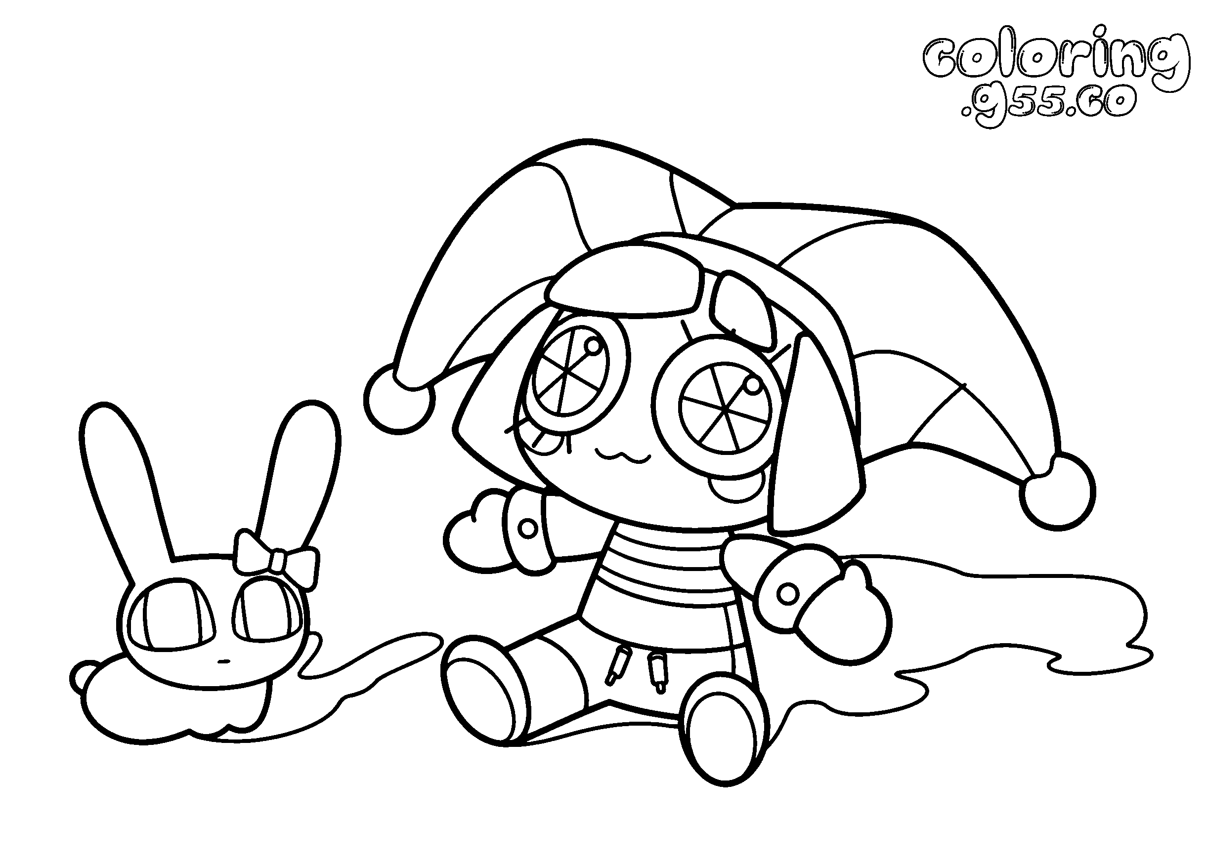 cute pomni and jax rabbit plushies line art