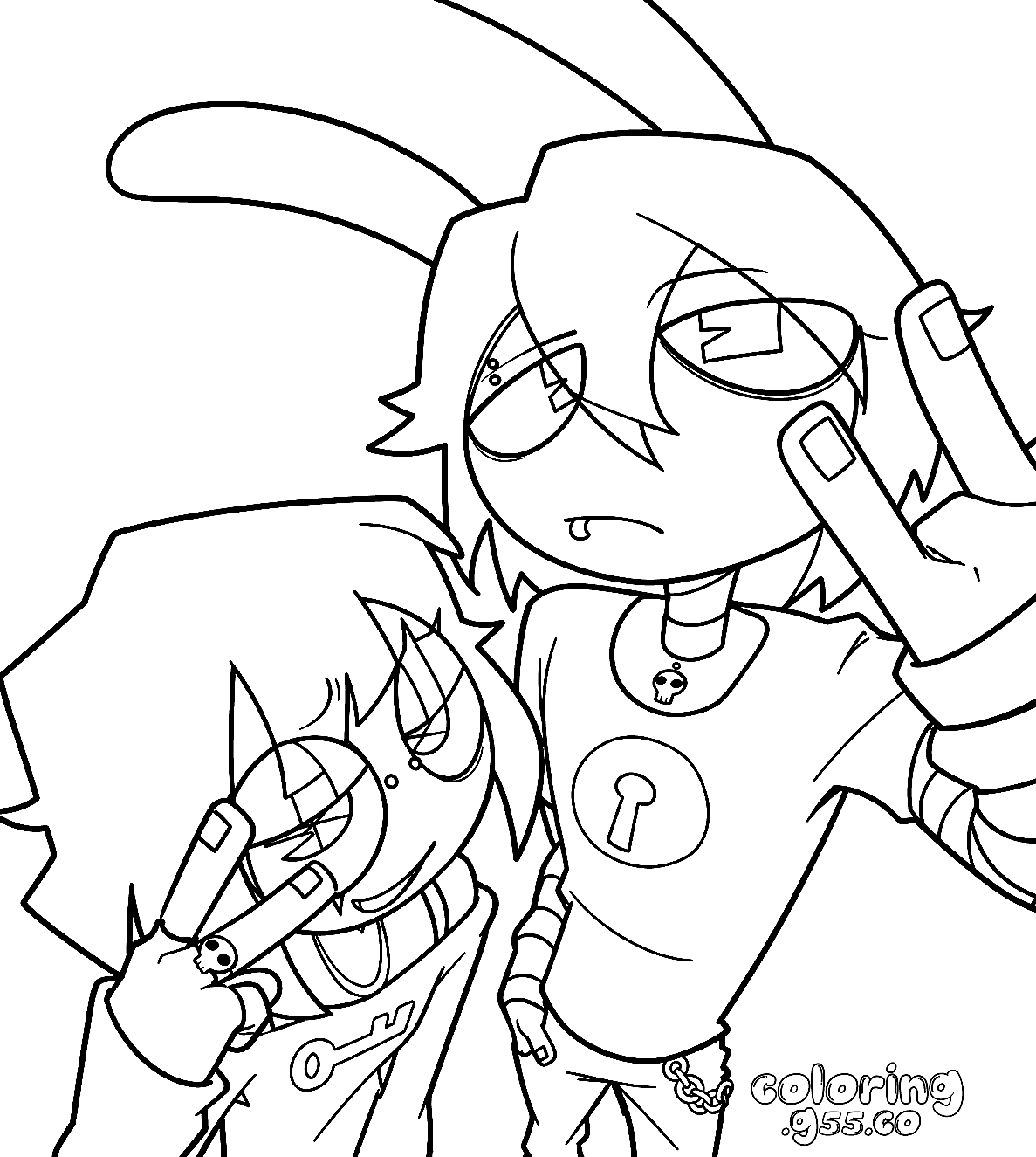 emo goth jax and pomni selfie scene for kids tadc the amazing digital circus line art