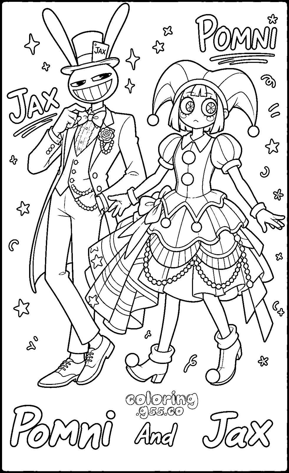 fancy tuxedo jax and ballgown pomni royal fashion duo for kids tadc the amazing digital circus line art